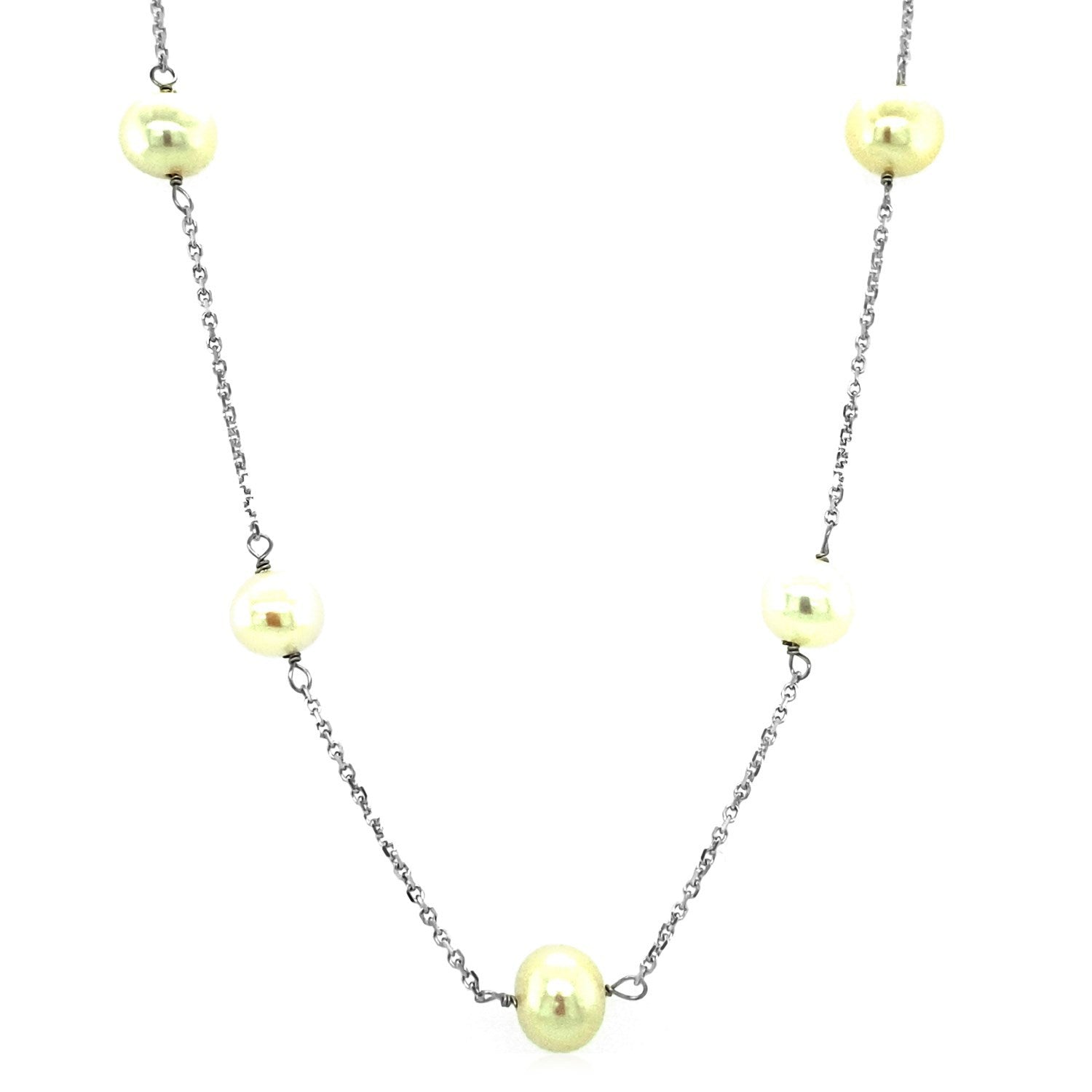 14k White Gold Necklace with White Pearls on sale at MyriadMart