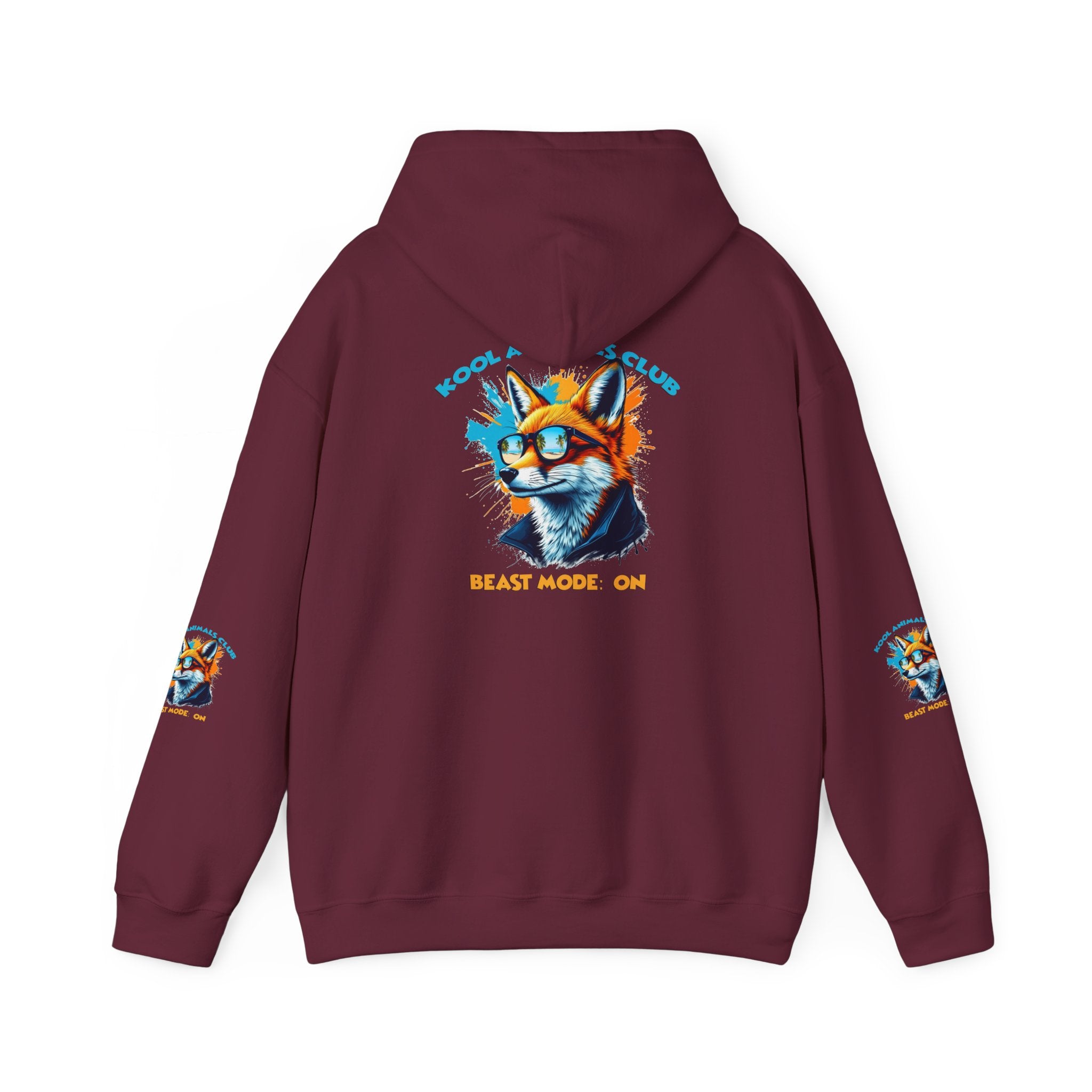 Kool Animals Club Hoodie with Cool Fox in Sunglasses and ‘Beast Mode On’ Design, Unisex Sweatshirt for Animal Lovers, Casual Streetwear, Perfect Gift for Holidays on sale at MyriadMart