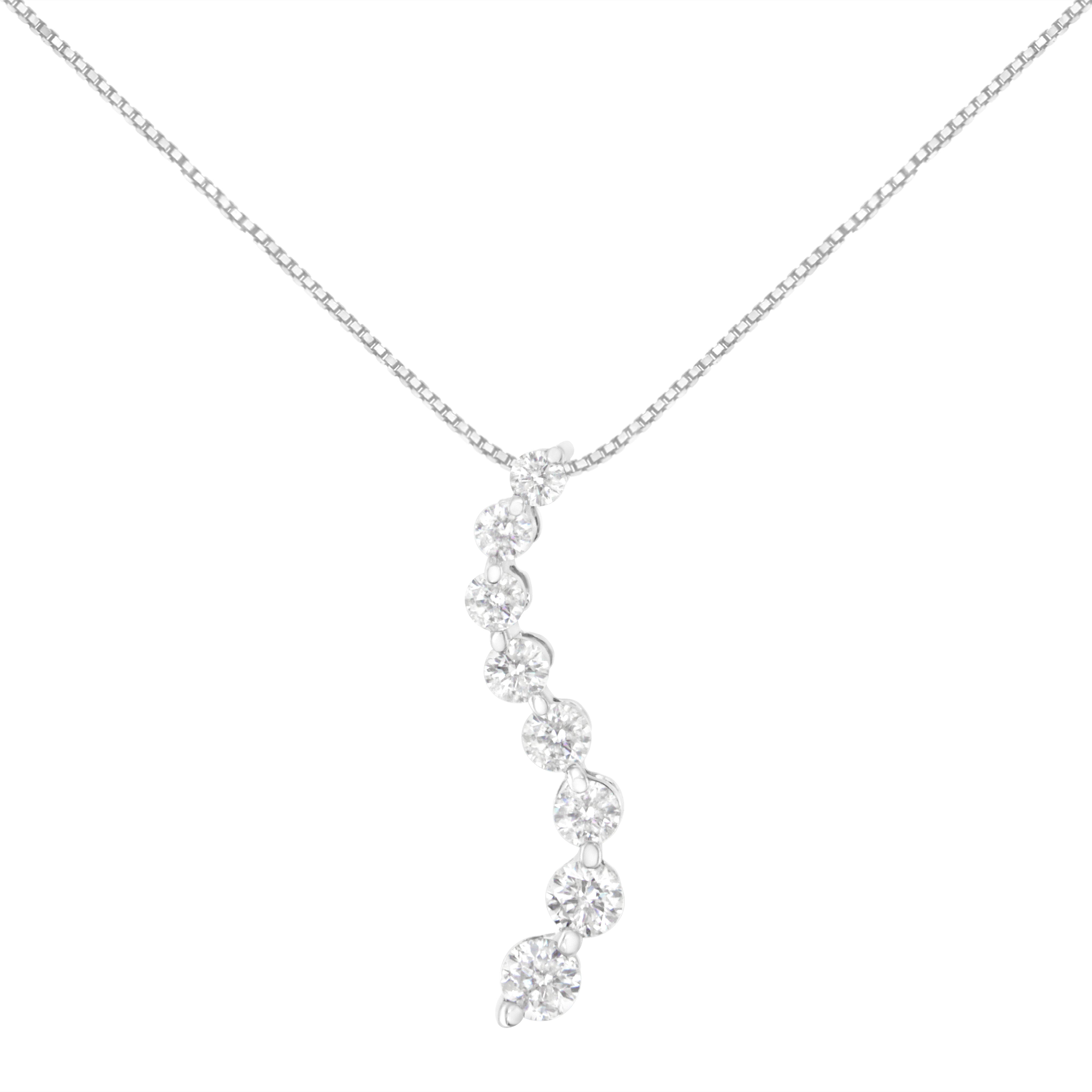 AGS Certified 14k White Gold 3.0 Cttw Baguette and Brilliant Round-Cut Diamond Journey 18" Pendant Necklace F-G Color, I1-I2 Clarity on sale at MyriadMart