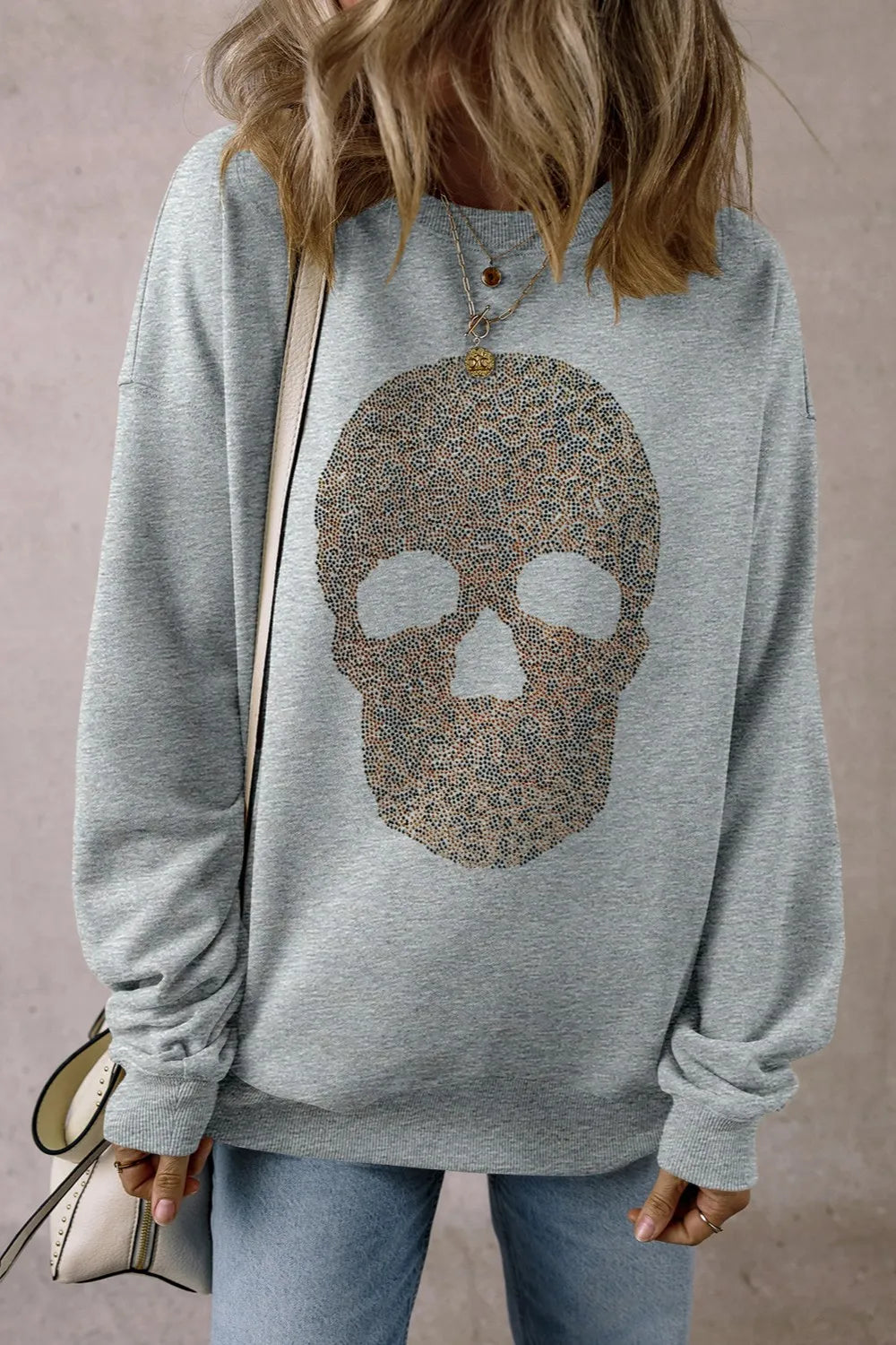 Skull Round Neck Long Sleeve Sweatshirt - MyriadMart