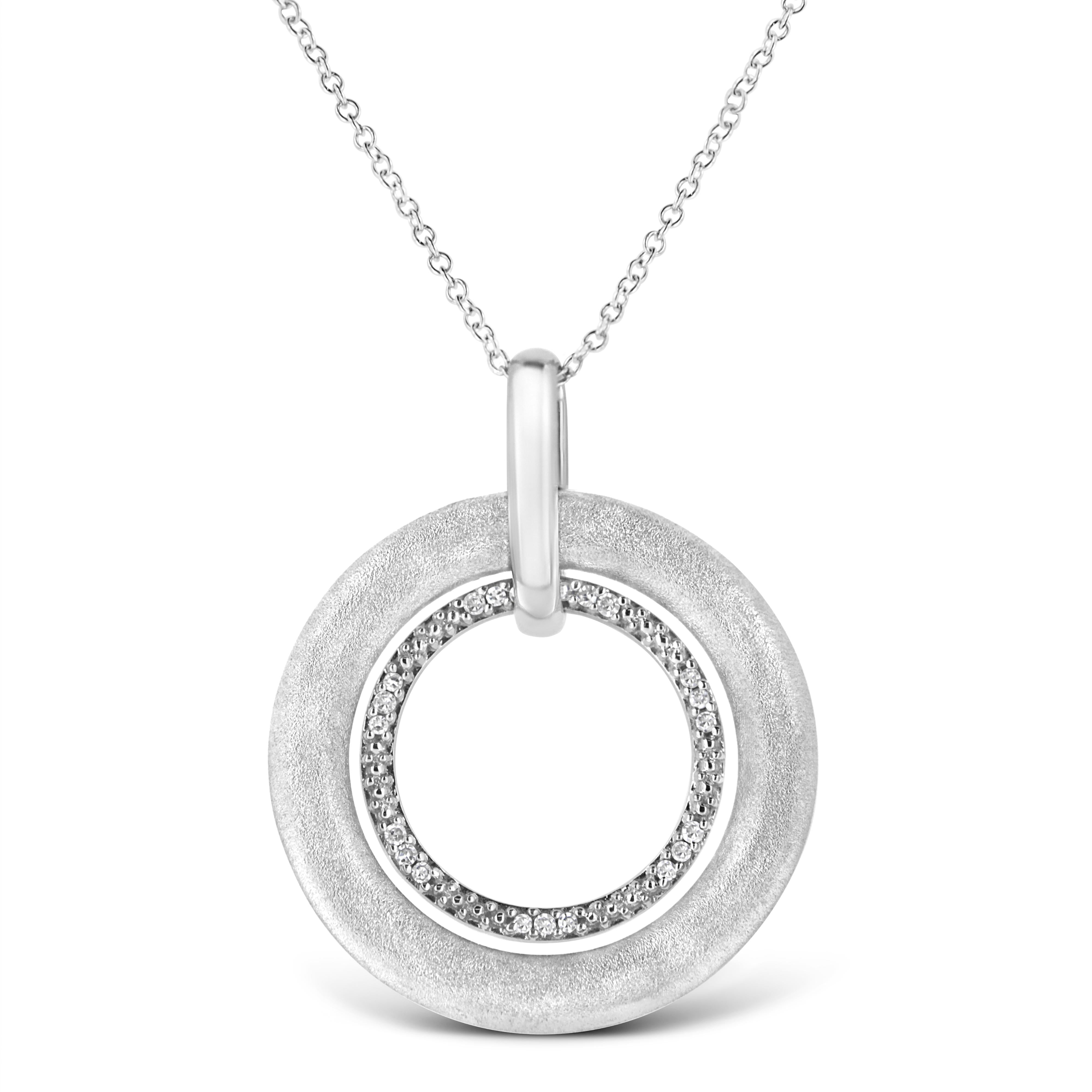 .925 Sterling Silver Prong-Set Diamond Accent Satin Finished Double Circle 18" Pendant Necklace I-J Color, I1-I2 Clarity on sale at MyriadMart