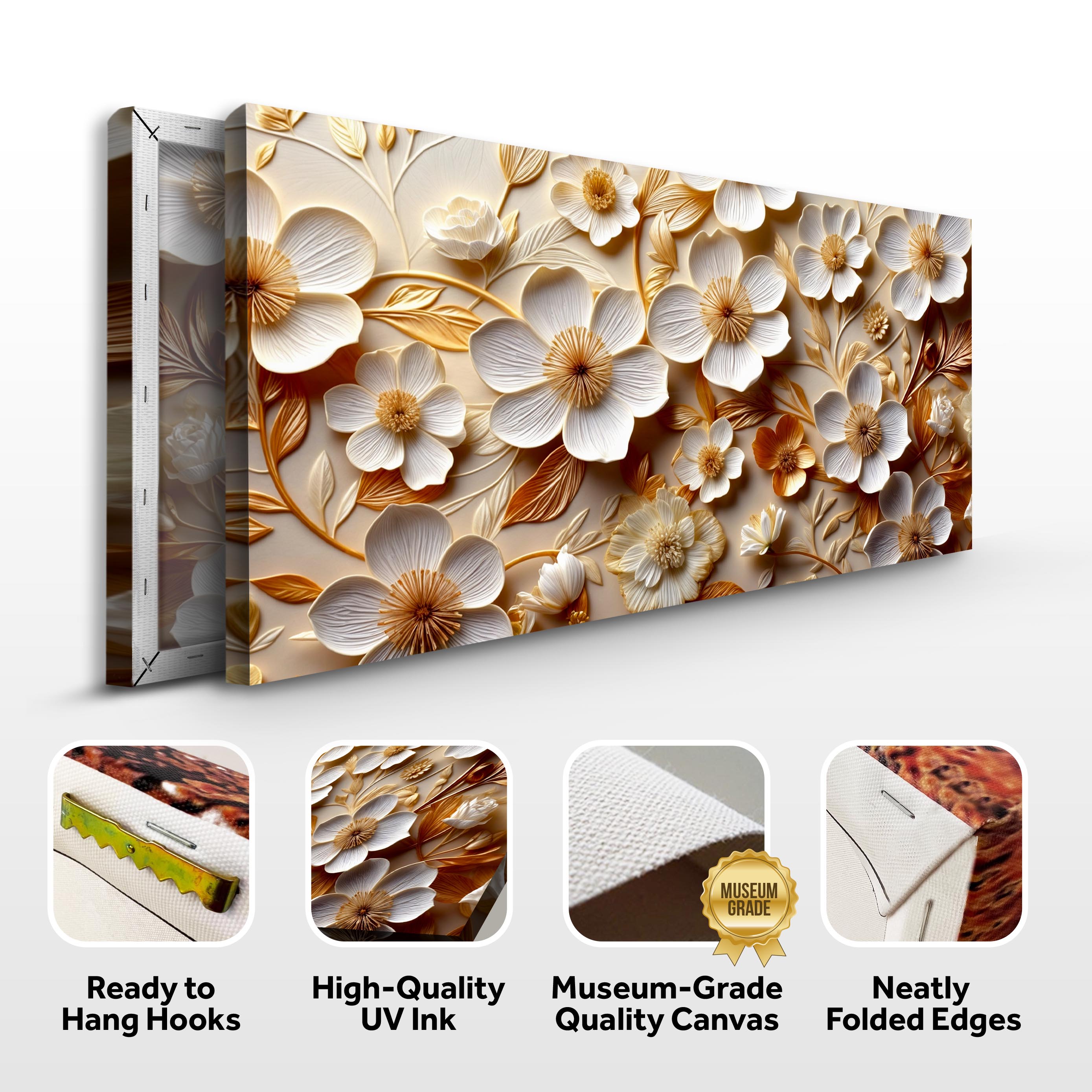 White And Golden Blooms Impasto Wall Art on sale at MyriadMart