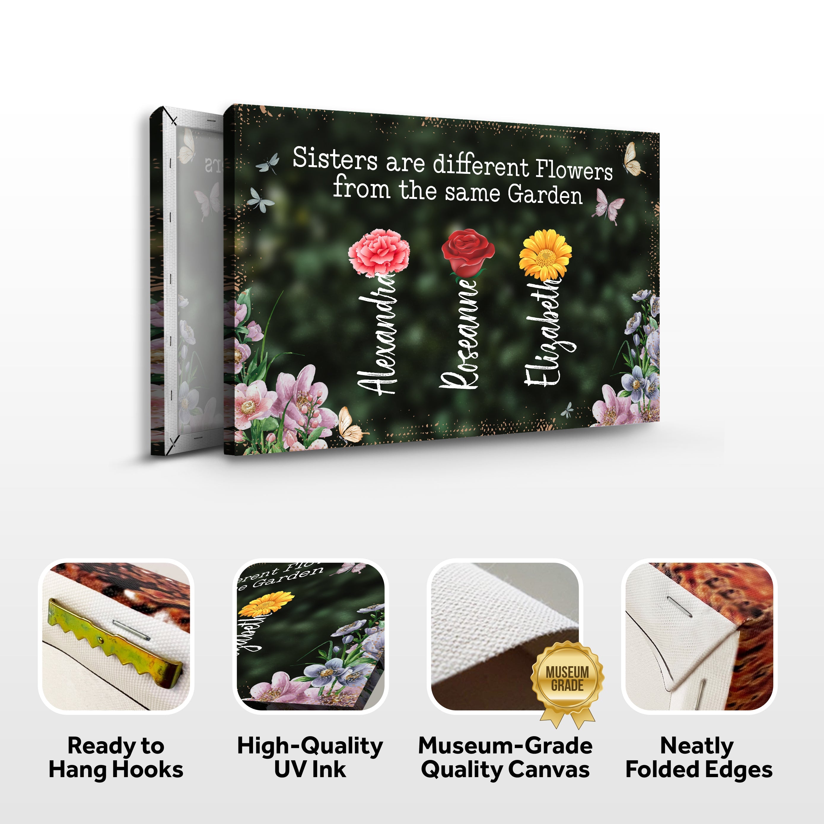 Sisters Are Different Flowers From The Same Garden Sign on sale at MyriadMart