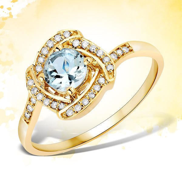 0.46 Carat Genuine Aquamarine and White Diamond 14K Yellow Gold Ring on sale at MyriadMart