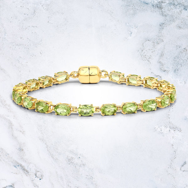 18K Yellow Gold Plated 9.03 Carat Genuine Peridot .925 Sterling Silver Bracelet on sale at MyriadMart