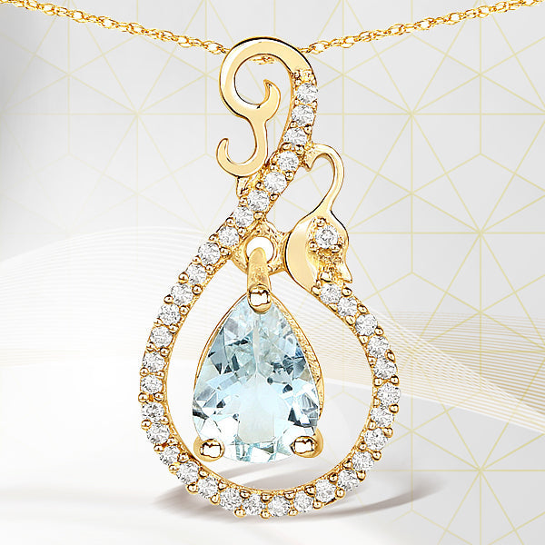 0.76 Carat Genuine Aquamarine and White Diamond 14K Yellow Gold Pendant on sale at MyriadMart