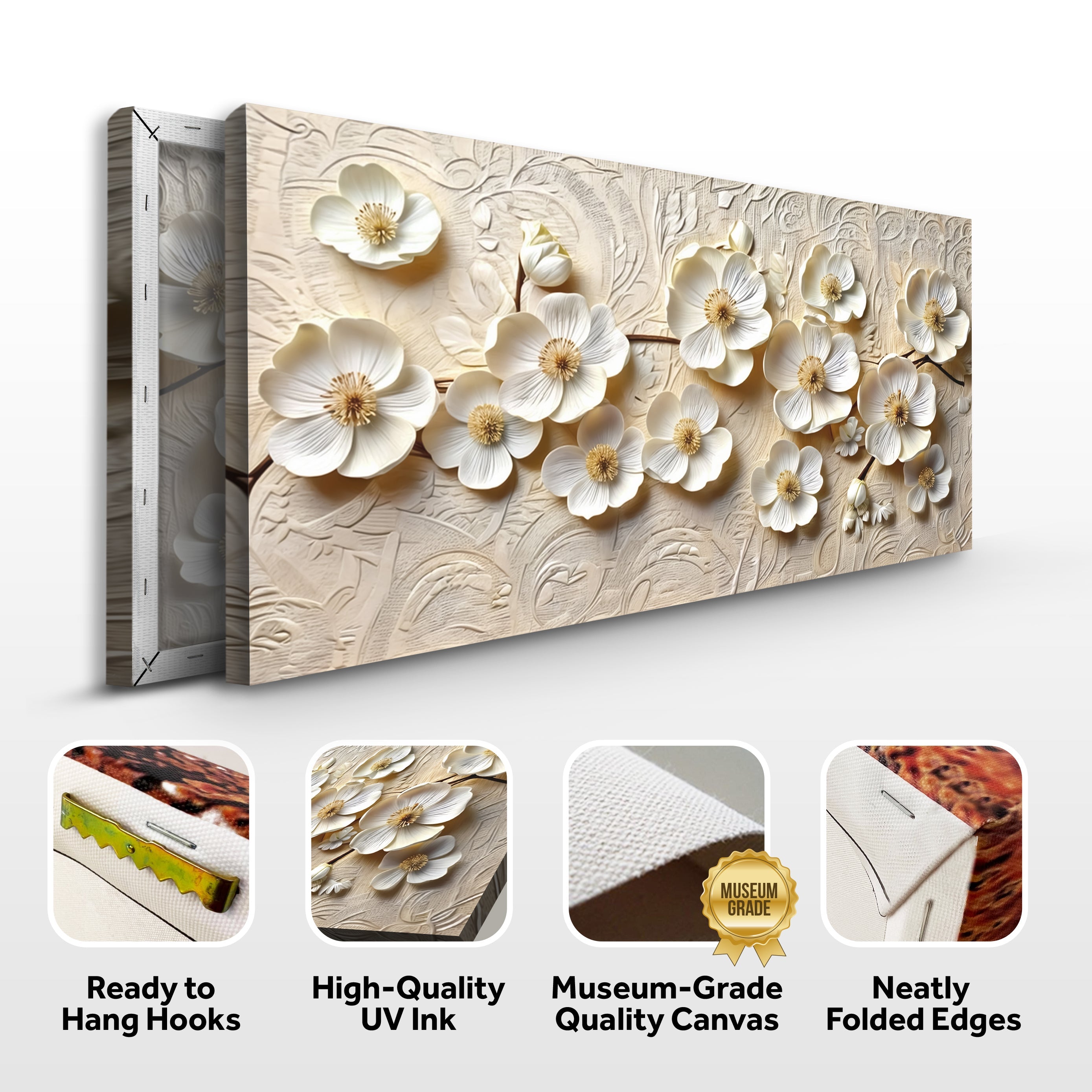 White Blossom Serenade Impasto Wall Art on sale at MyriadMart