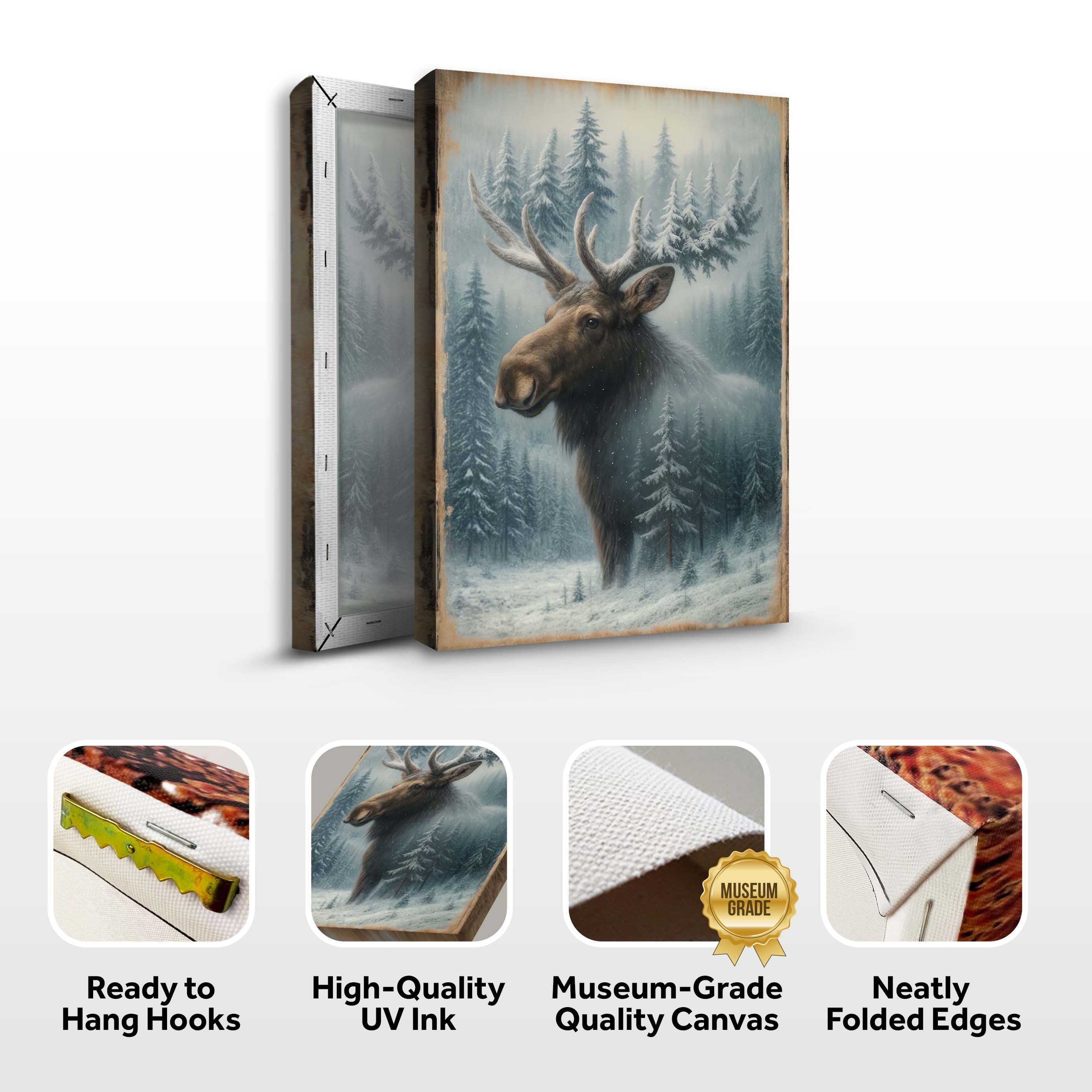 Snowy Forest Moose Double Exposure Wall Art on sale at MyriadMart