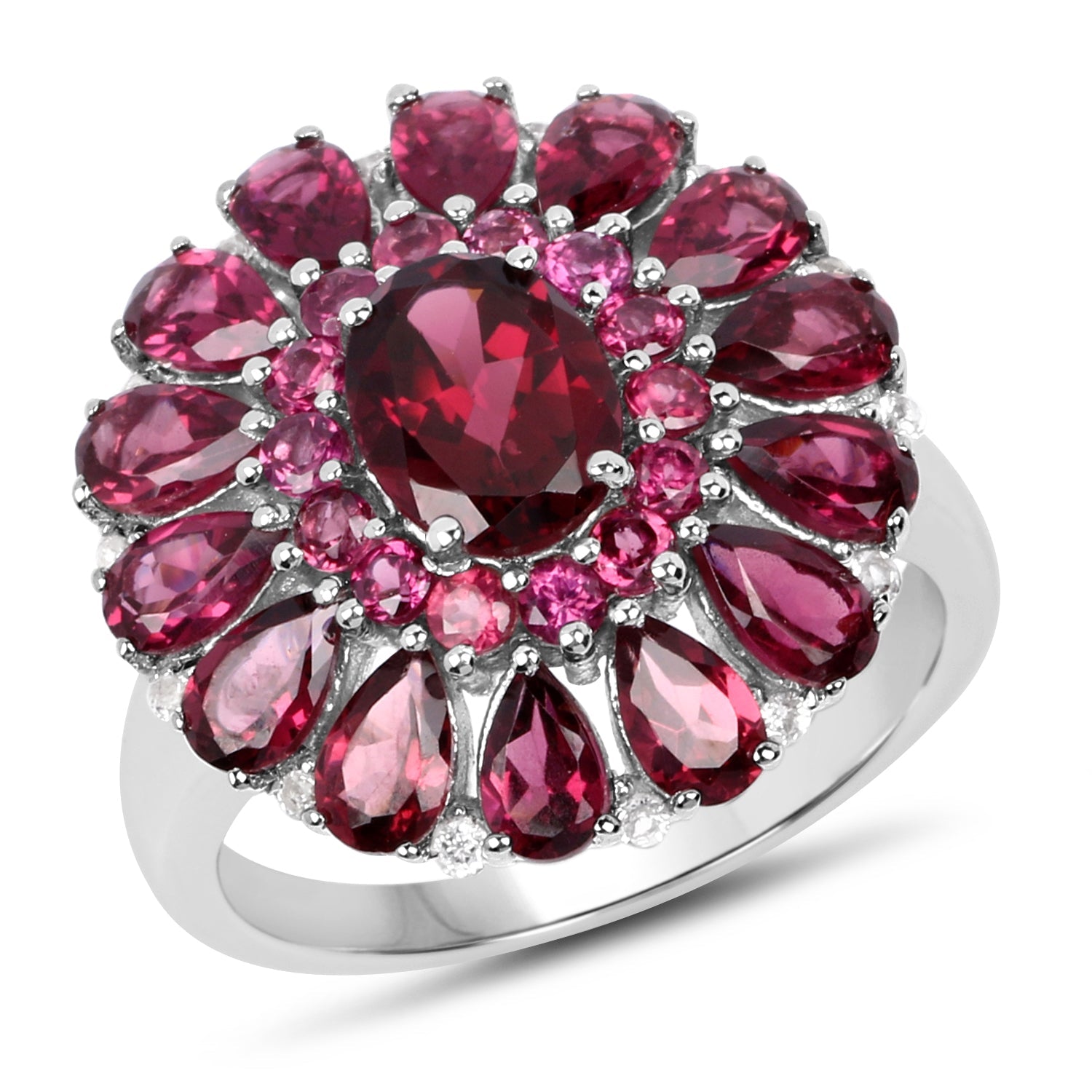 6.19 Carat Genuine Rhodolite and White Topaz .925 Sterling Silver Ring on sale at MyriadMart