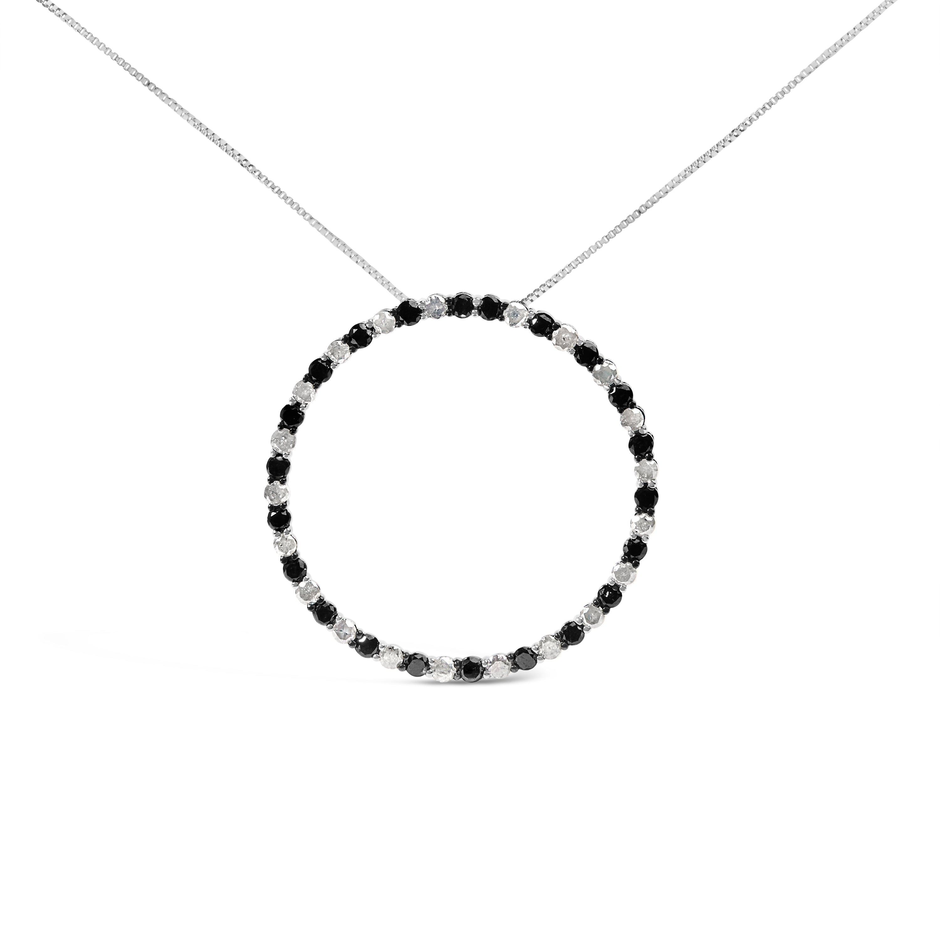 .925 Sterling Silver 3.0 Cttw Alternating Black and White Diamond Open Hoop Circle Pendant Necklace H-I Color, I3 Clarity - 18" Inches on sale at MyriadMart