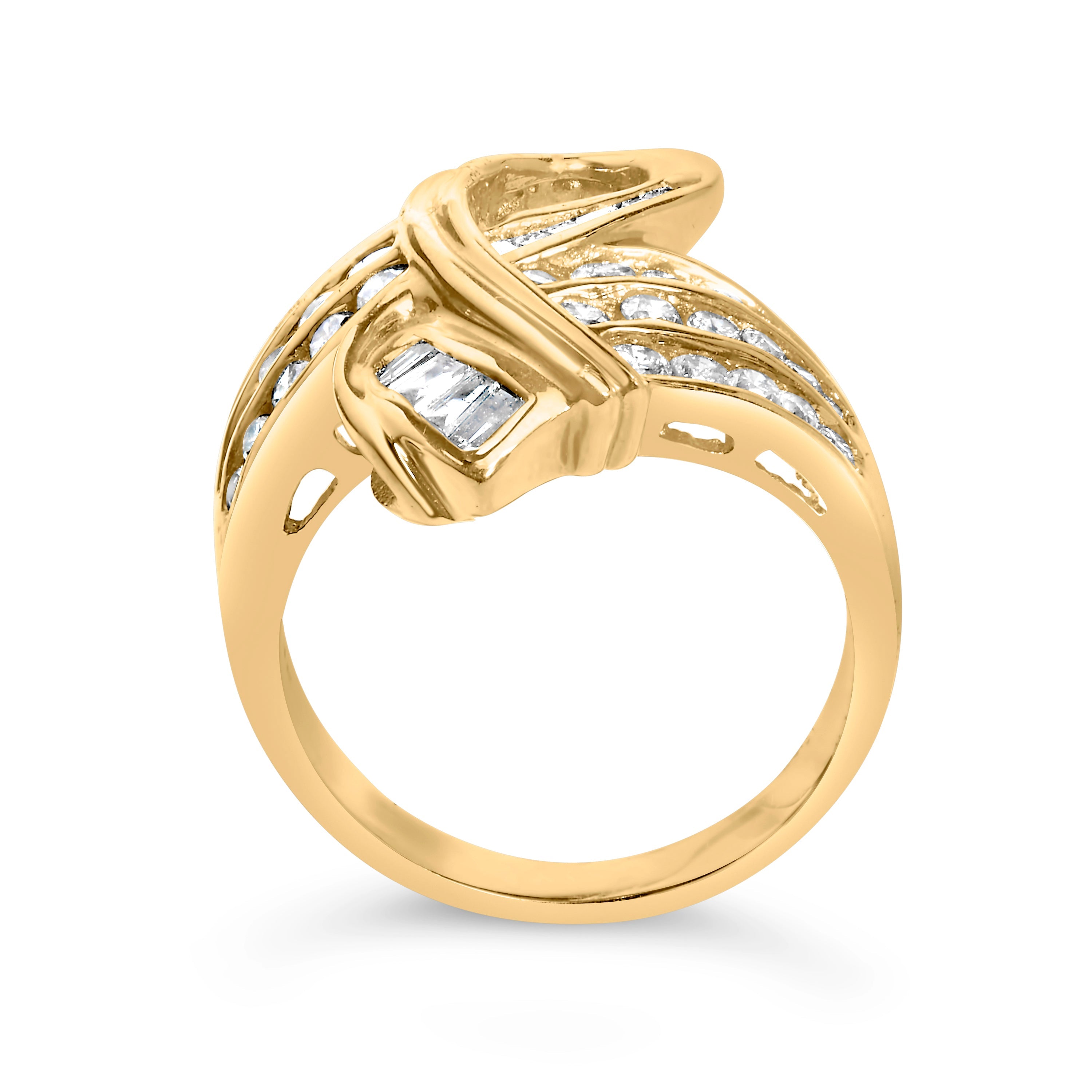 14K Yellow Gold 1 1/3 Cttw Channel Set Diamond Bypass Cocktail Ring J-K Color, I1-I2 Clarity - Ring Size 7 on sale at MyriadMart
