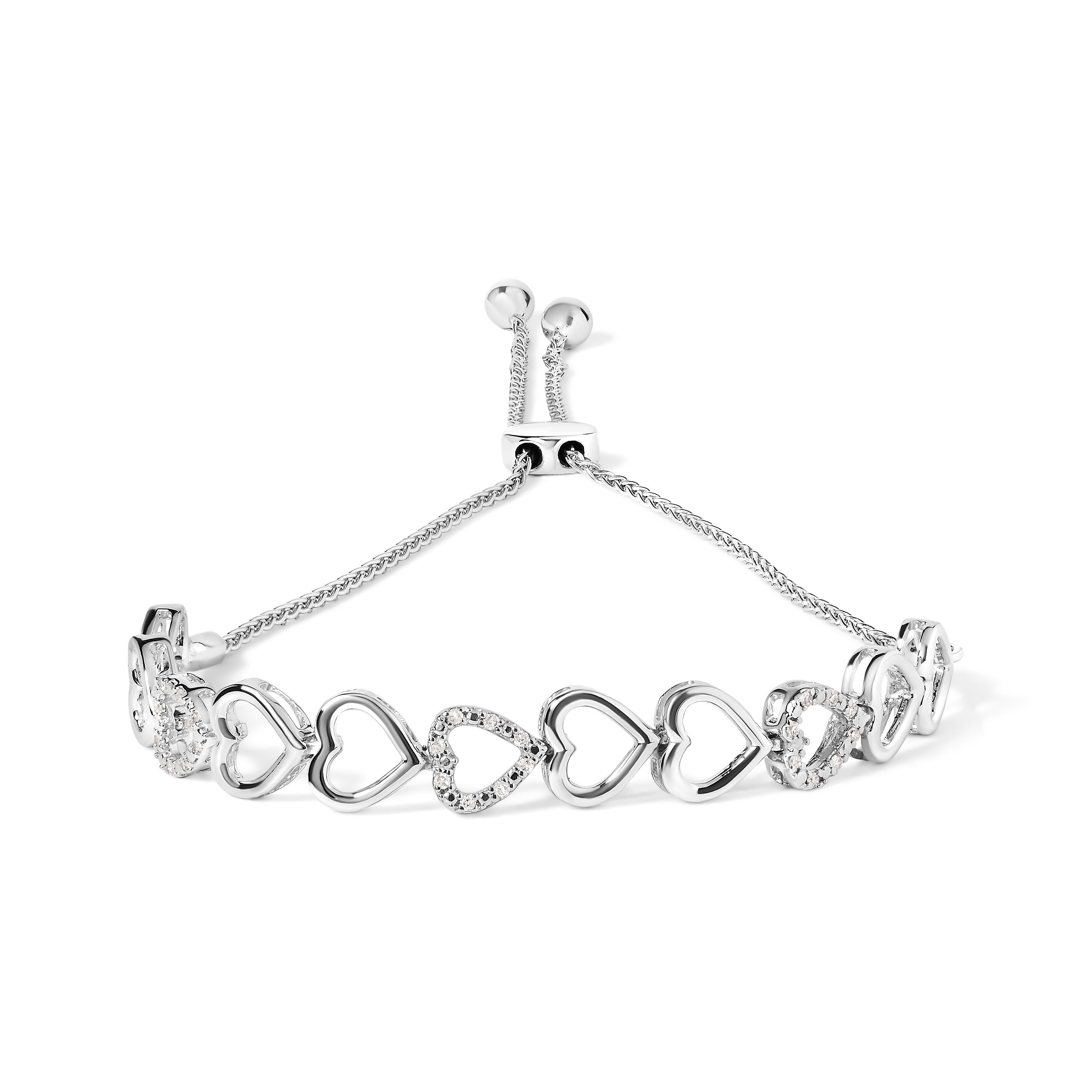.925 Sterling Silver 1/10 Cttw Diamond Heart Link Bolo Bracelet I-J Color, I2-I3 Clarity on sale at MyriadMart