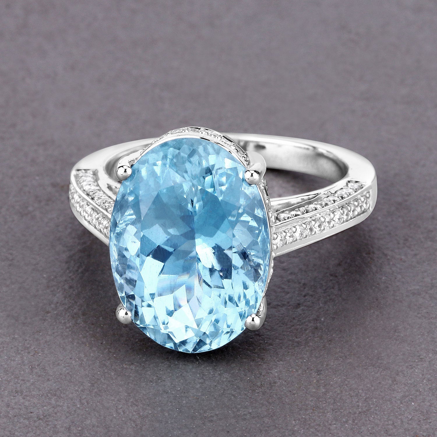 8.84 Carat Genuine Aquamarine and White Diamond 14K White Gold Ring on sale at MyriadMart