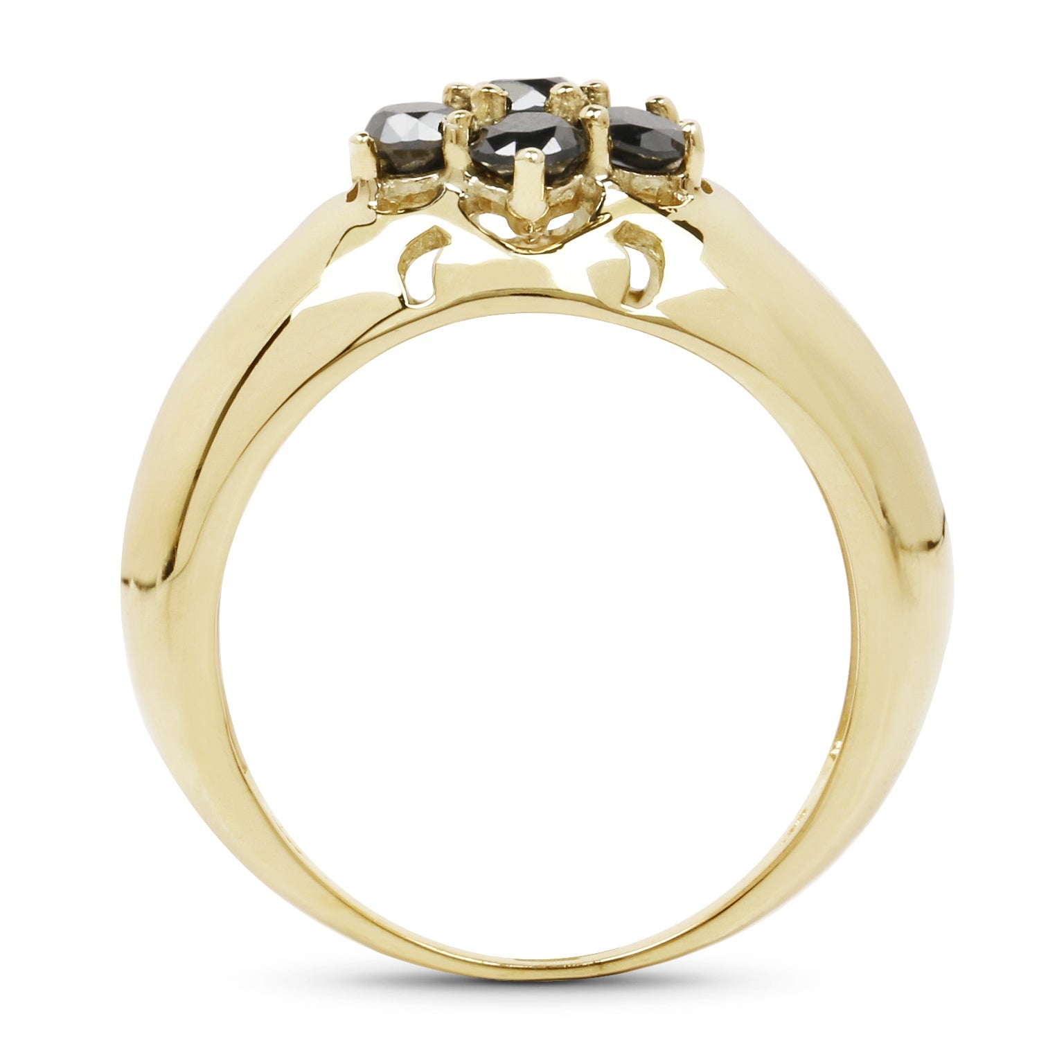 14K Yellow Gold Plated 0.98 Carat Genuine Black Diamond .925 Sterling Silver Ring