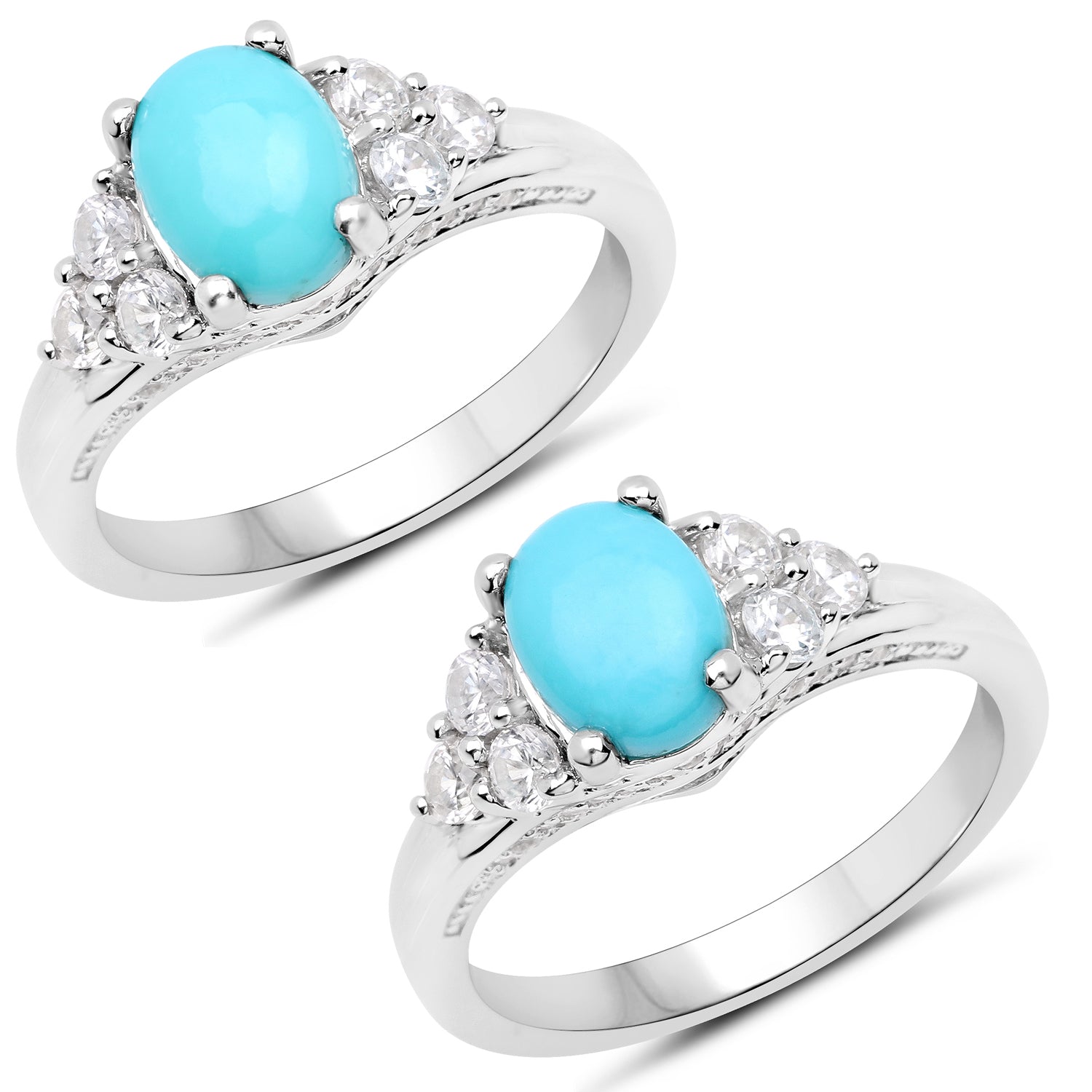 1.92 Carat Genuine Turquoise and White Zircon .925 Sterling Silver Ring on sale at MyriadMart
