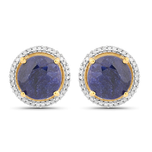 5.20 Carat Dyed Sapphire and White Diamond .925 Sterling Silver Earrings on sale at MyriadMart