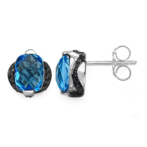 3.74 Carat Genuine Blue Topaz & Black Diamond .925 Sterling Silver Earrings on sale at MyriadMart