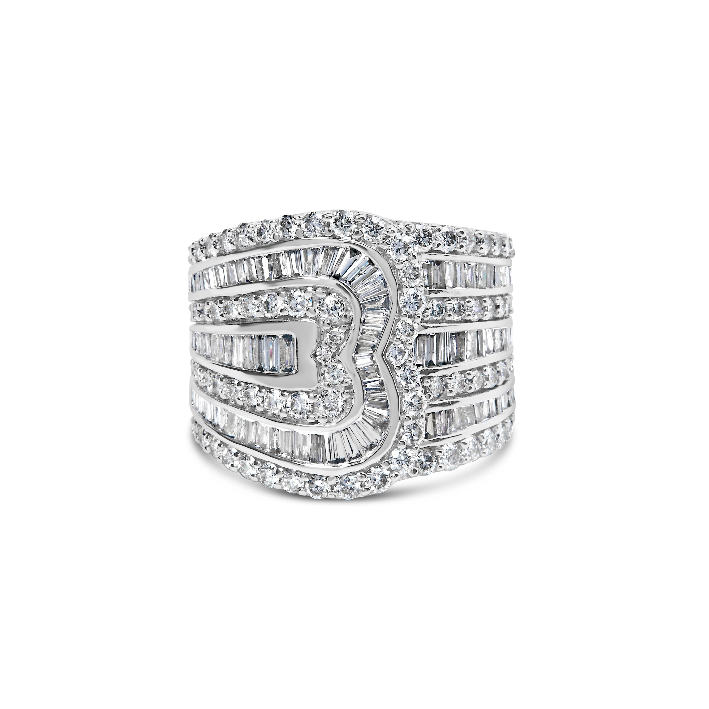 10K White Gold 2 1/2 Cttw Round and Baguette-Cut Diamond Multi-Row Bypass Ring J-K Color, I2-I3 Clarity - Ring Size 7 on sale at MyriadMart