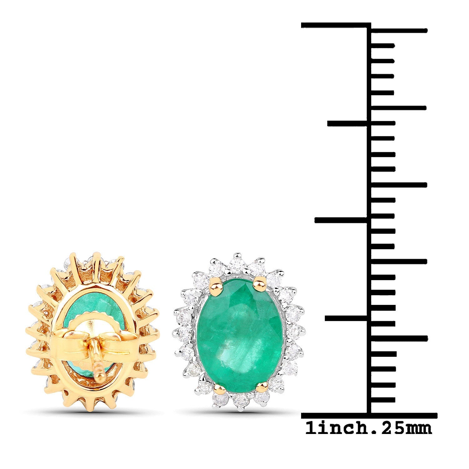 2.66 Carat Genuine Zambian Emerald and White Diamond 14K Yellow Gold Earrings on sale at MyriadMart
