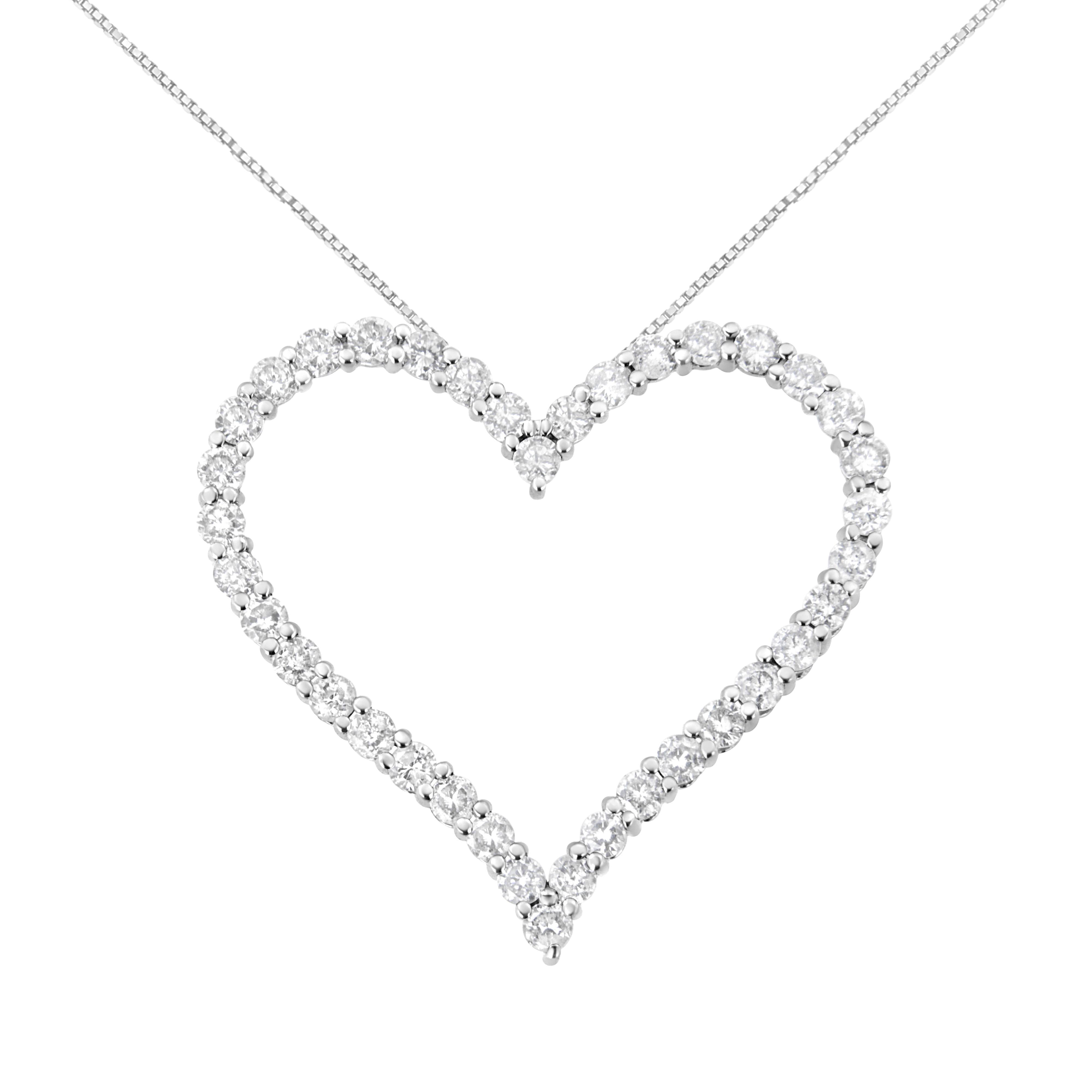 .925 Sterling Silver 3.0 cttw Round-Cut Diamond Open Heart Pendant Necklace I-J Color, I2-I3 Clarity - 18" on sale at MyriadMart
