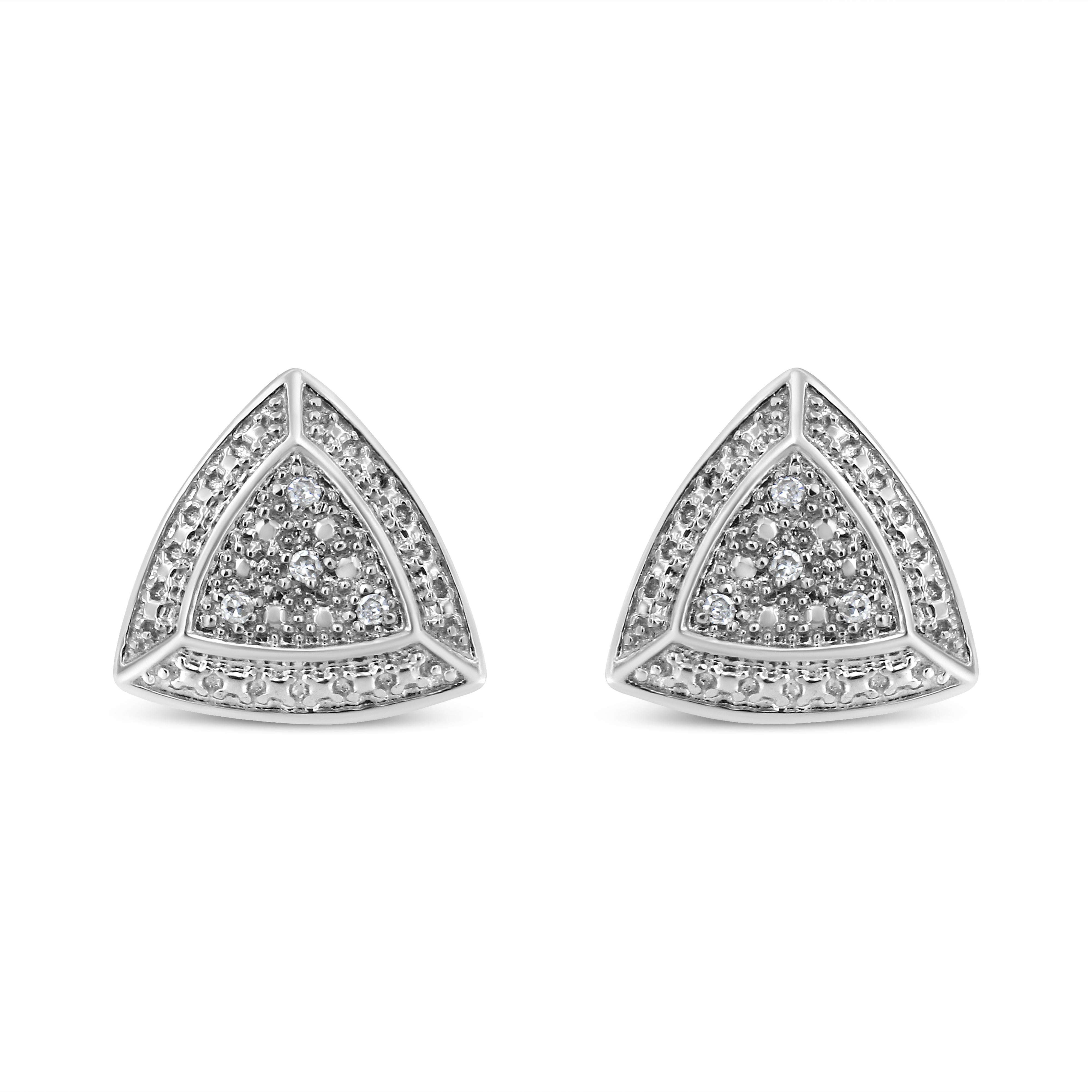 .925 Sterling Silver Diamond-Accented Trillion Shaped 4-Stone Halo-Style Stud Earrings H-I Color, I2-I3 Clarity on sale at MyriadMart