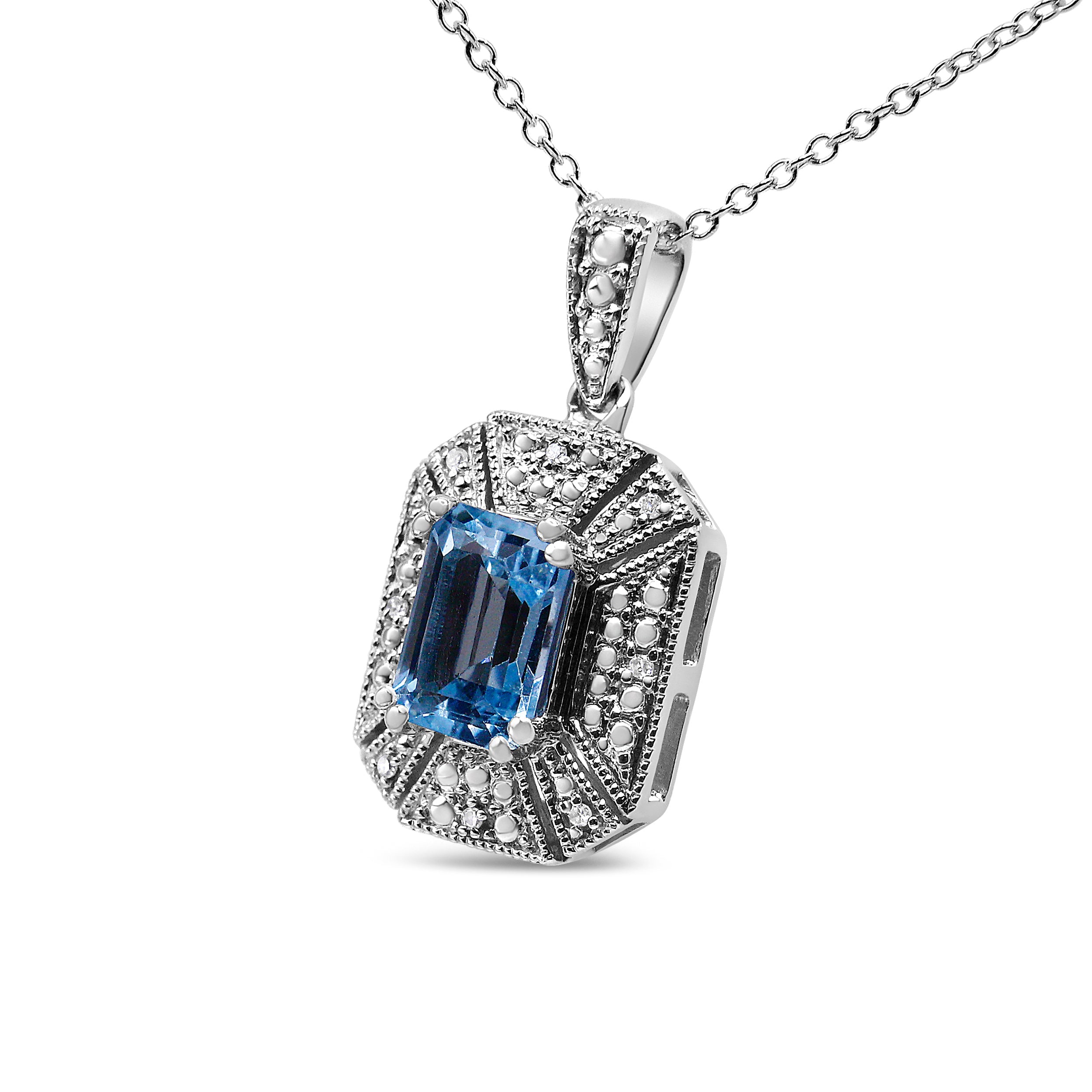 .925 Sterling Silver Blue Topaz and Diamond Accent Art Deco Style 18" Pendant Necklace I-J Color, I1-I2 Clarity on sale at MyriadMart