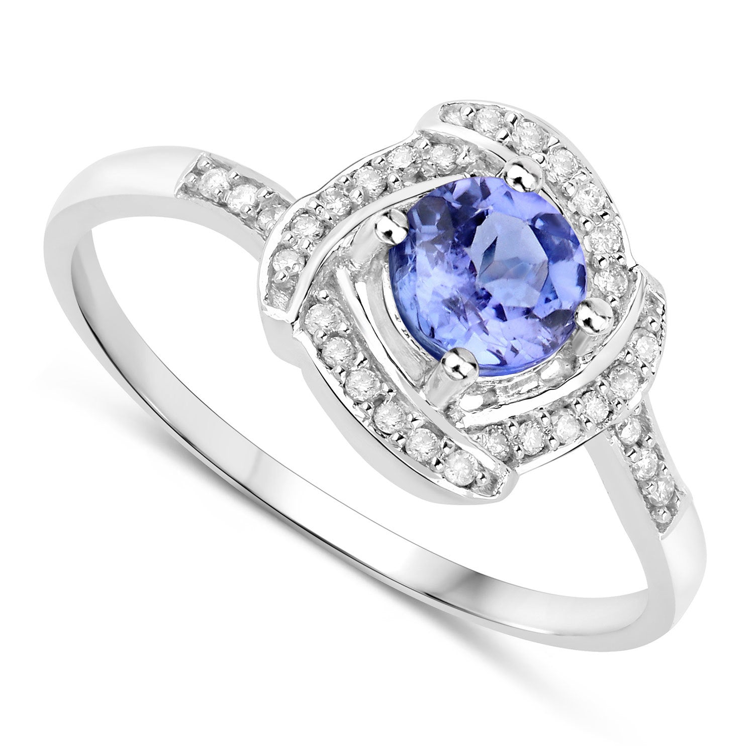 0.55 Carat Genuine Tanzanite and White Diamond 14K White Gold Ring on sale at MyriadMart