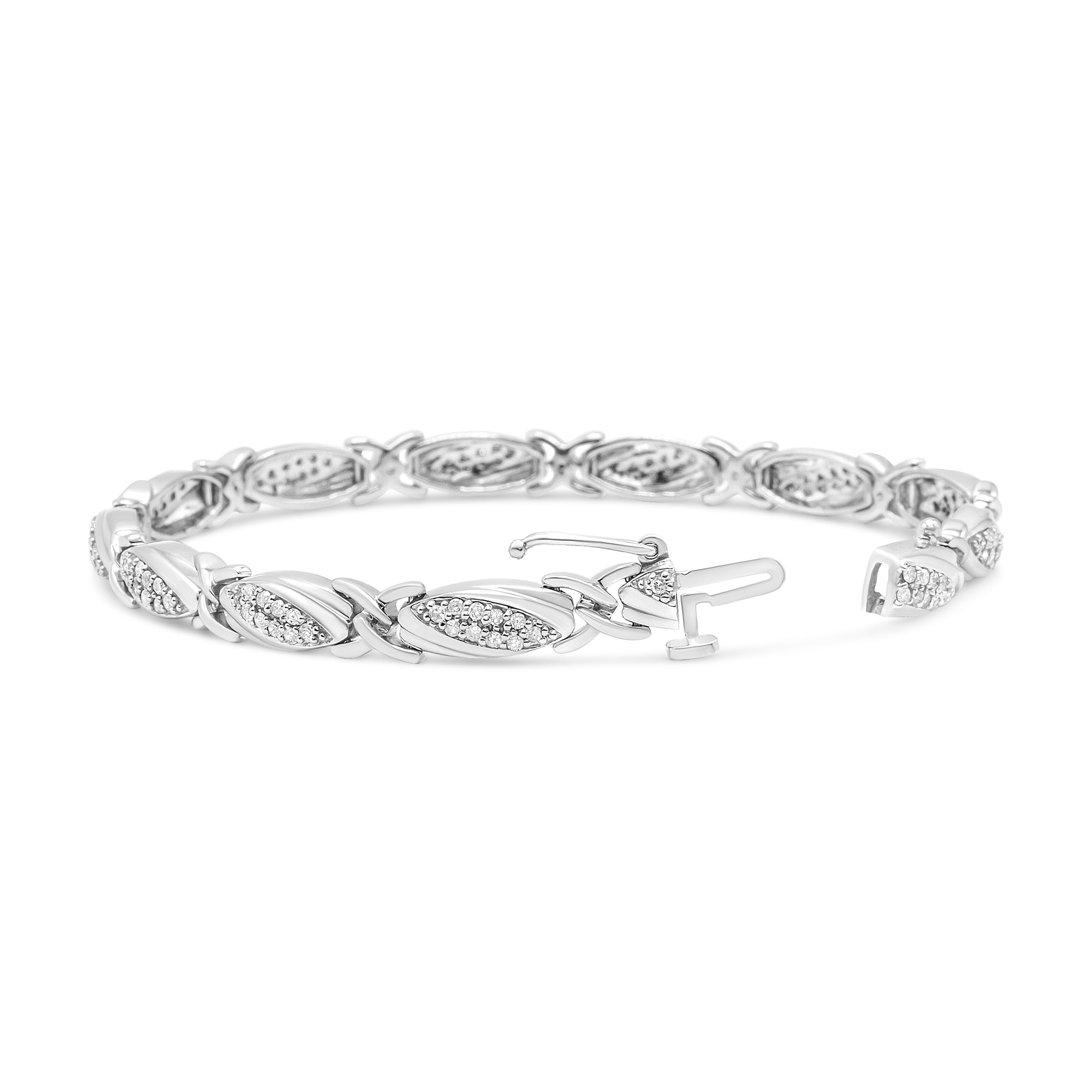 .925 Sterling Silver 1.00 Cttw Round Diamond X-Link Bracelet I-J Color, I2-I3 Clarity - Size 7.25" on sale at MyriadMart