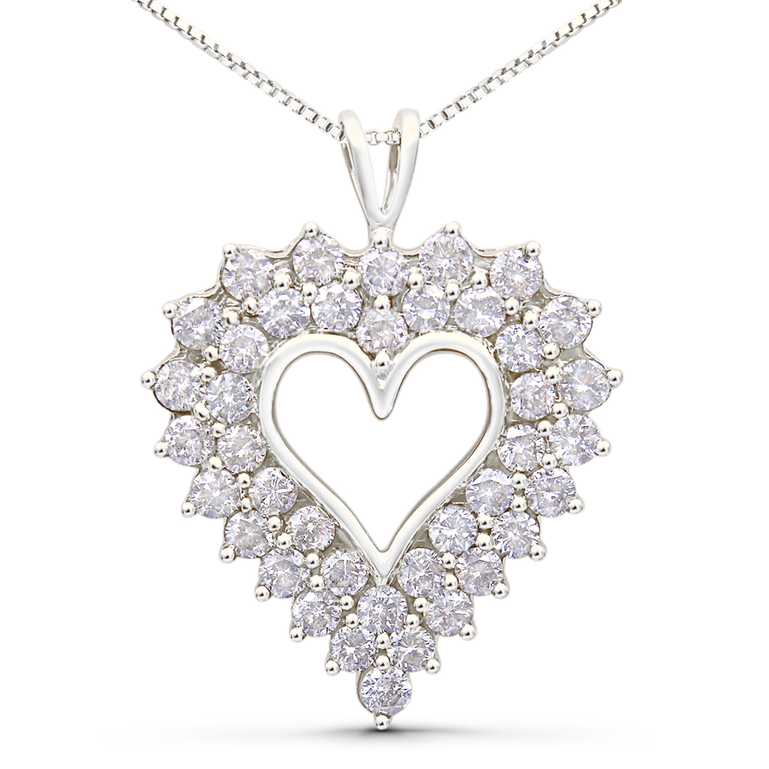 925 Sterling Silver 4.0 Cttw Diamond Two Row Open Heart 18" Pendant Necklace I-J Color, I2-I3 Clarity on sale at MyriadMart