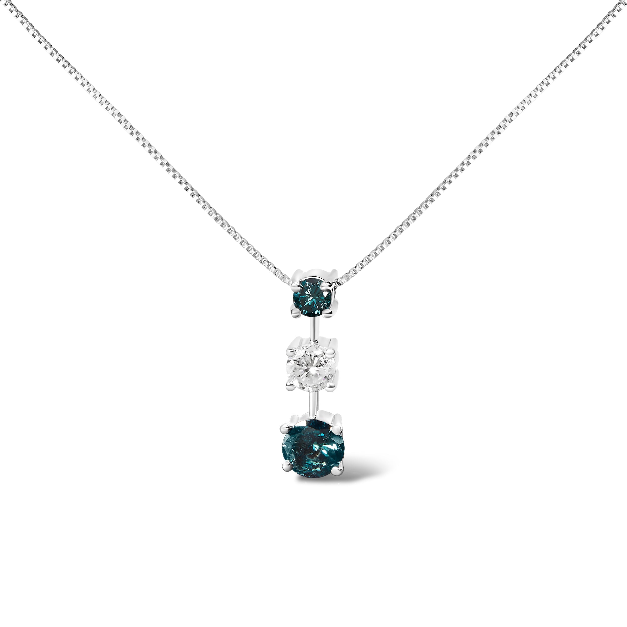 14K White Gold 1 1/2 Cttw Treated Blue and White Diamond 3-Stone 18" Pendant Necklace Blue/H-I Color, I1-I2 Clarity on sale at MyriadMart