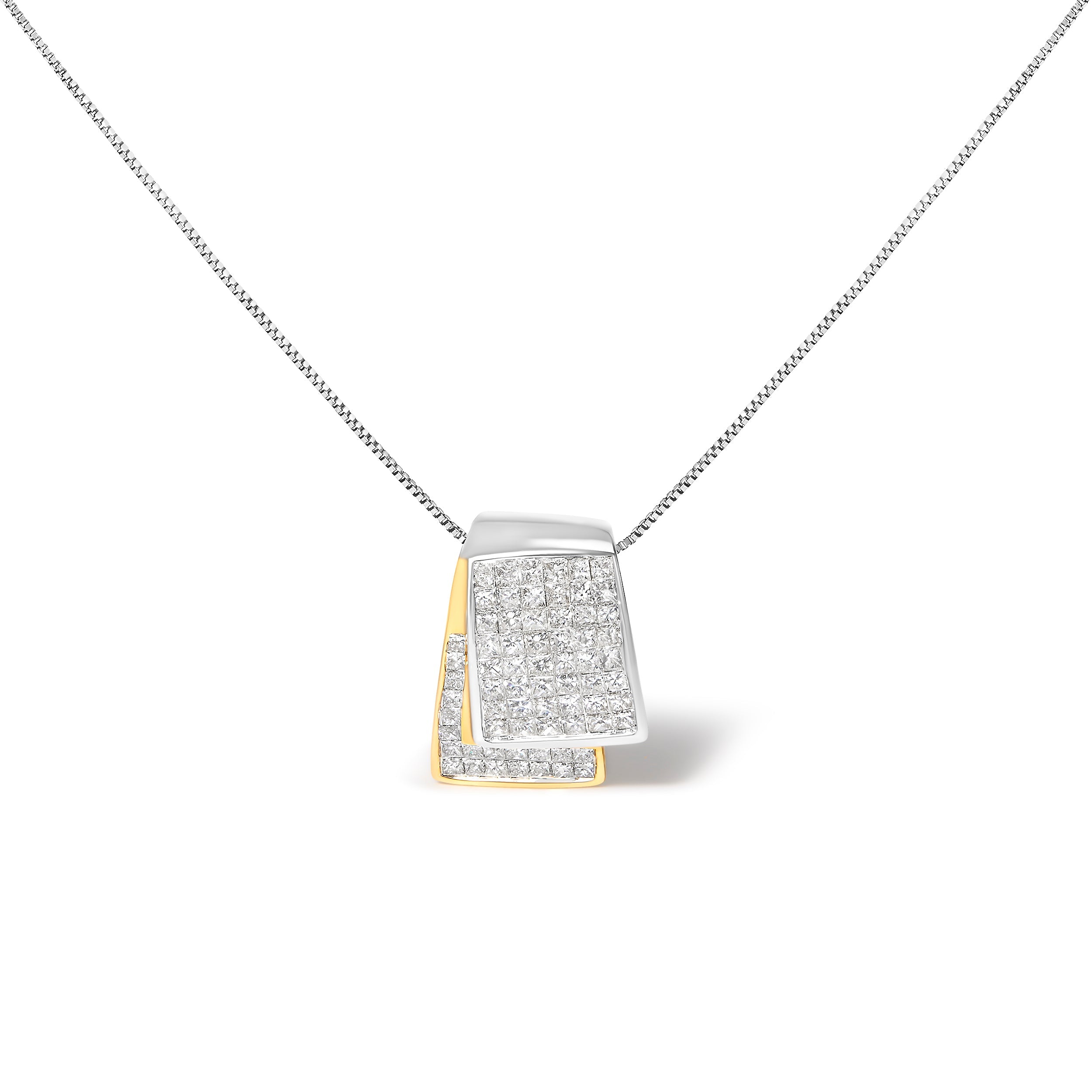 14K White and Yellow Gold 2.0 Cttw Princess Cut Diamond Two Tone Foldover Box Pendant 18†Box Chain Necklace H-I Color, SI1-SI2 Clarity on sale at MyriadMart