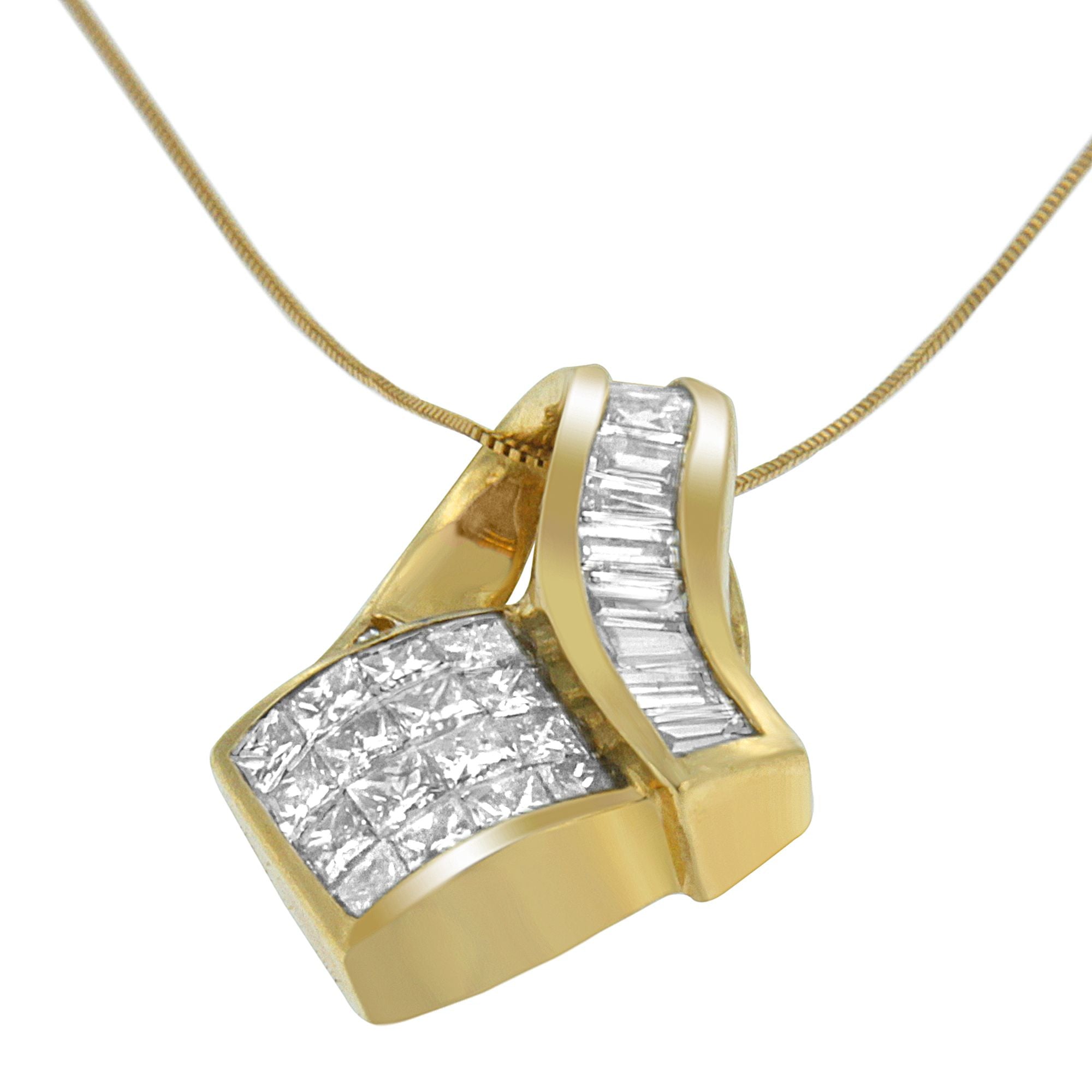 14k Yellow Gold 2.0 Cttw Princess and Baguette-cut Diamond Art Deco Inspired Pendant Necklace G-H Color, VS1-VS2 Clarity - 18 Inch on sale at MyriadMart