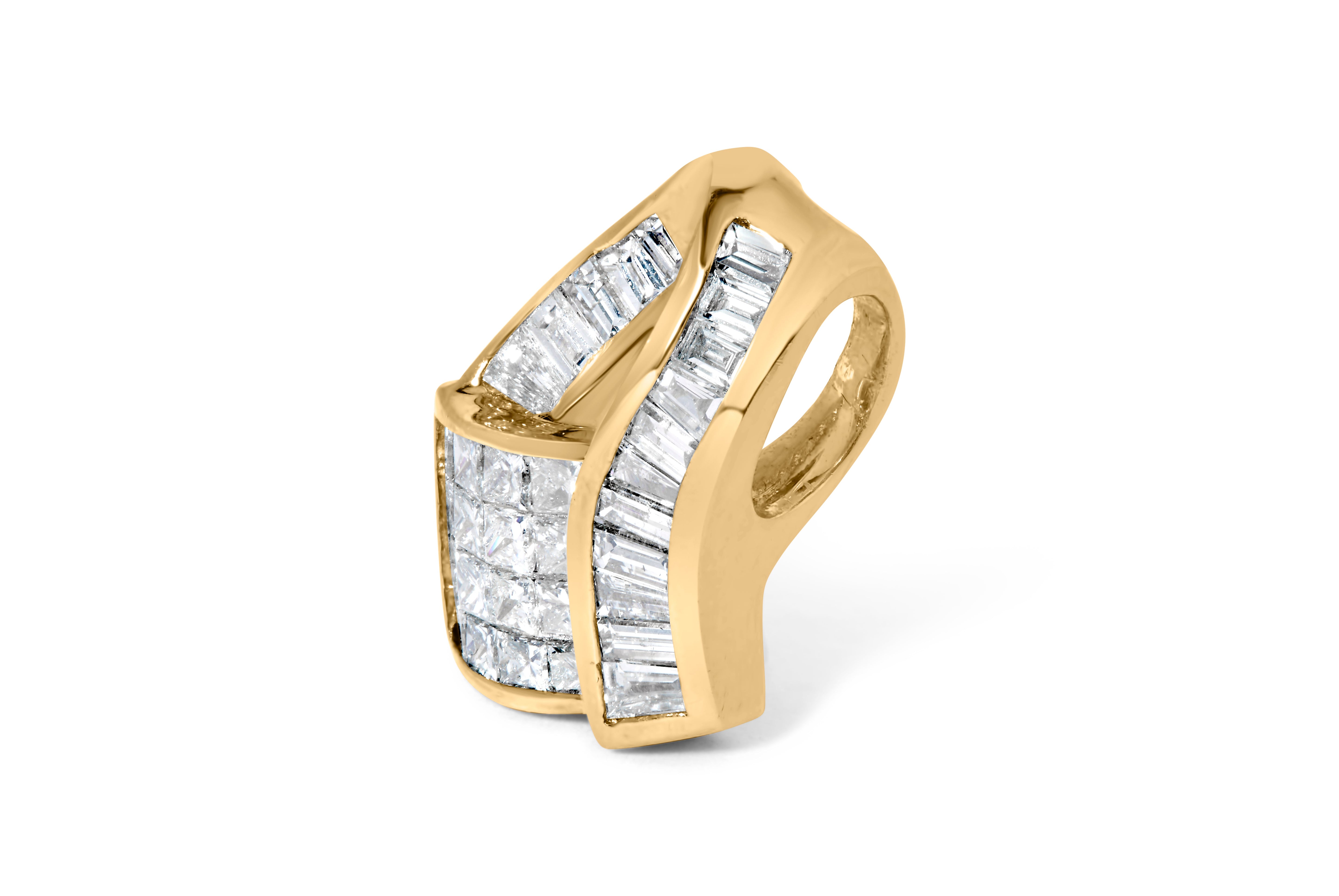 14k Yellow Gold 2.0 Cttw Princess and Baguette-cut Diamond Art Deco Inspired Pendant Necklace G-H Color, VS1-VS2 Clarity - 18 Inch on sale at MyriadMart
