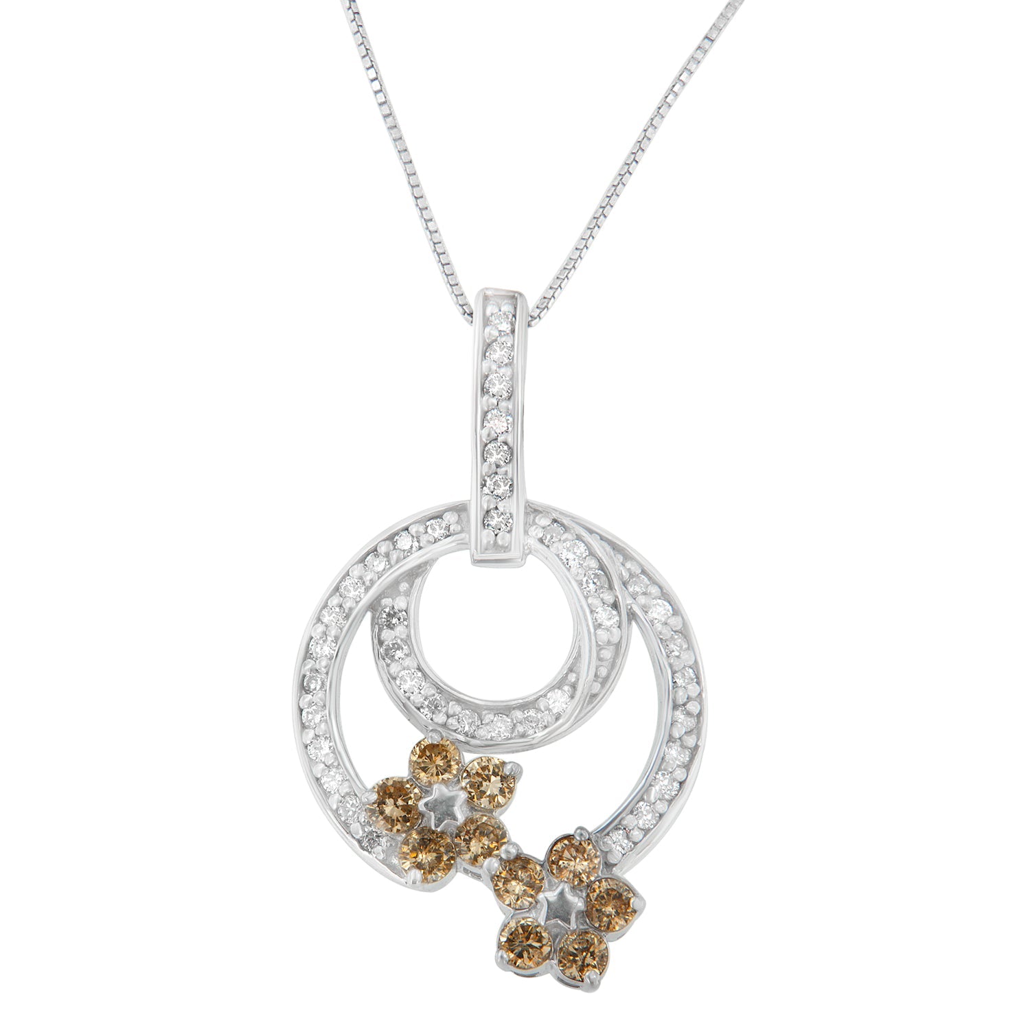 .925 Sterling Silver 1 cttw Round Cut Diamond Floral Garden Pendant Necklace H-I, I1-I2 on sale at MyriadMart