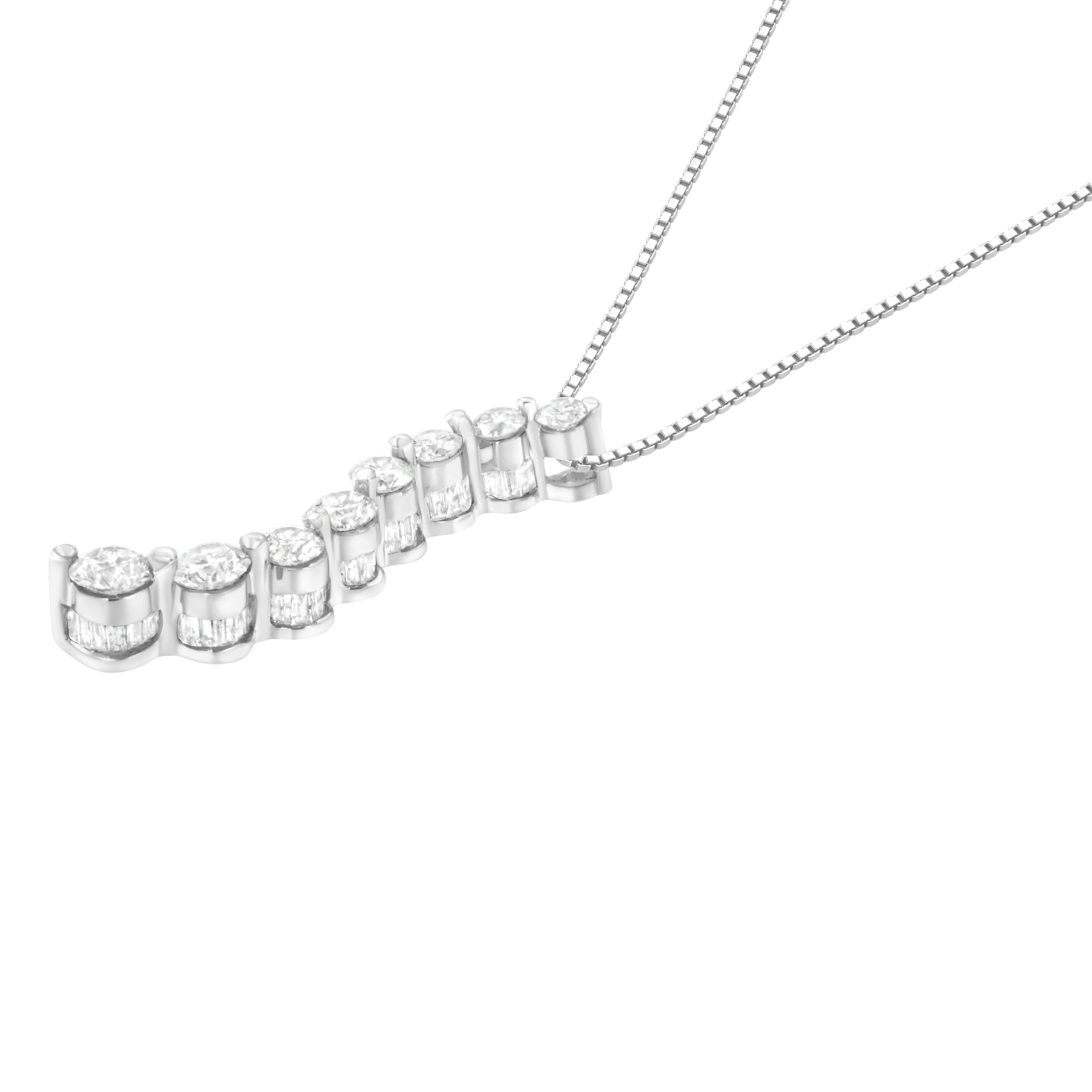AGS Certified 14k White Gold 3.0 Cttw Baguette and Brilliant Round-Cut Diamond Journey 18" Pendant Necklace F-G Color, I1-I2 Clarity on sale at MyriadMart