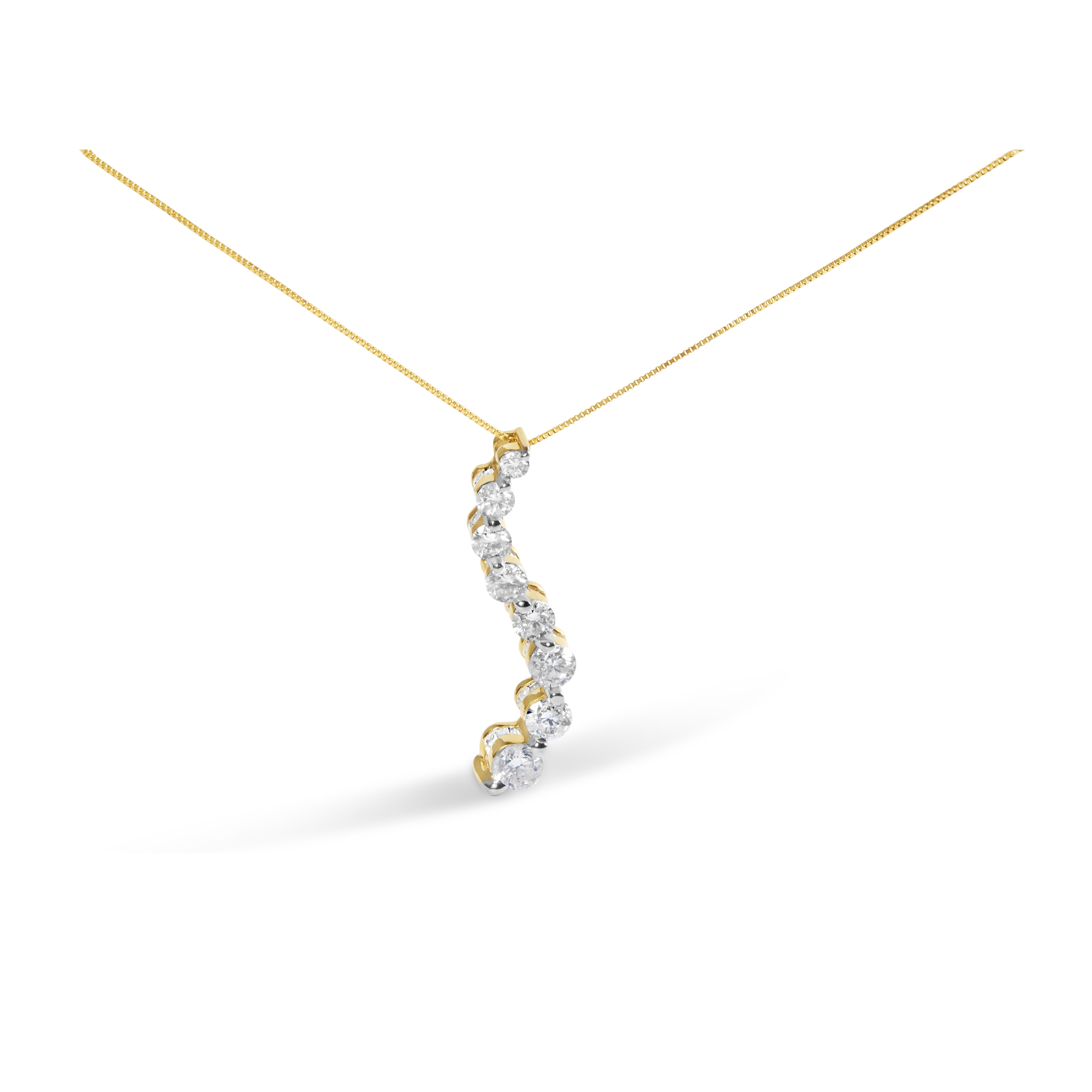 14k Yellow Gold 3.0 cttw Baguette and Brilliant Round-Cut Diamond Journey 18" Pendant Necklace I-J Color, I2-I3 Clarity on sale at MyriadMart