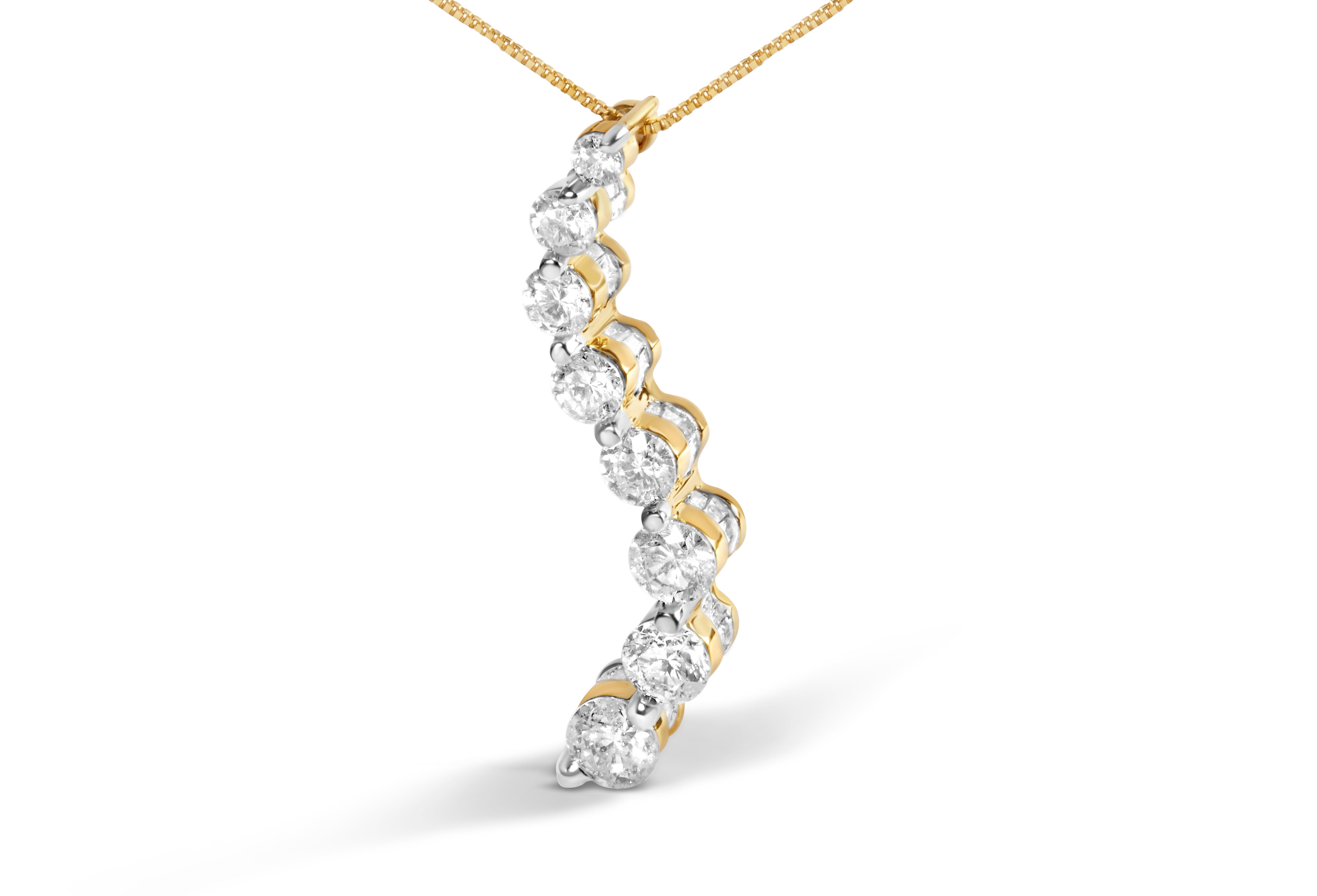 14k Yellow Gold 3.0 cttw Baguette and Brilliant Round-Cut Diamond Journey 18" Pendant Necklace I-J Color, I2-I3 Clarity on sale at MyriadMart