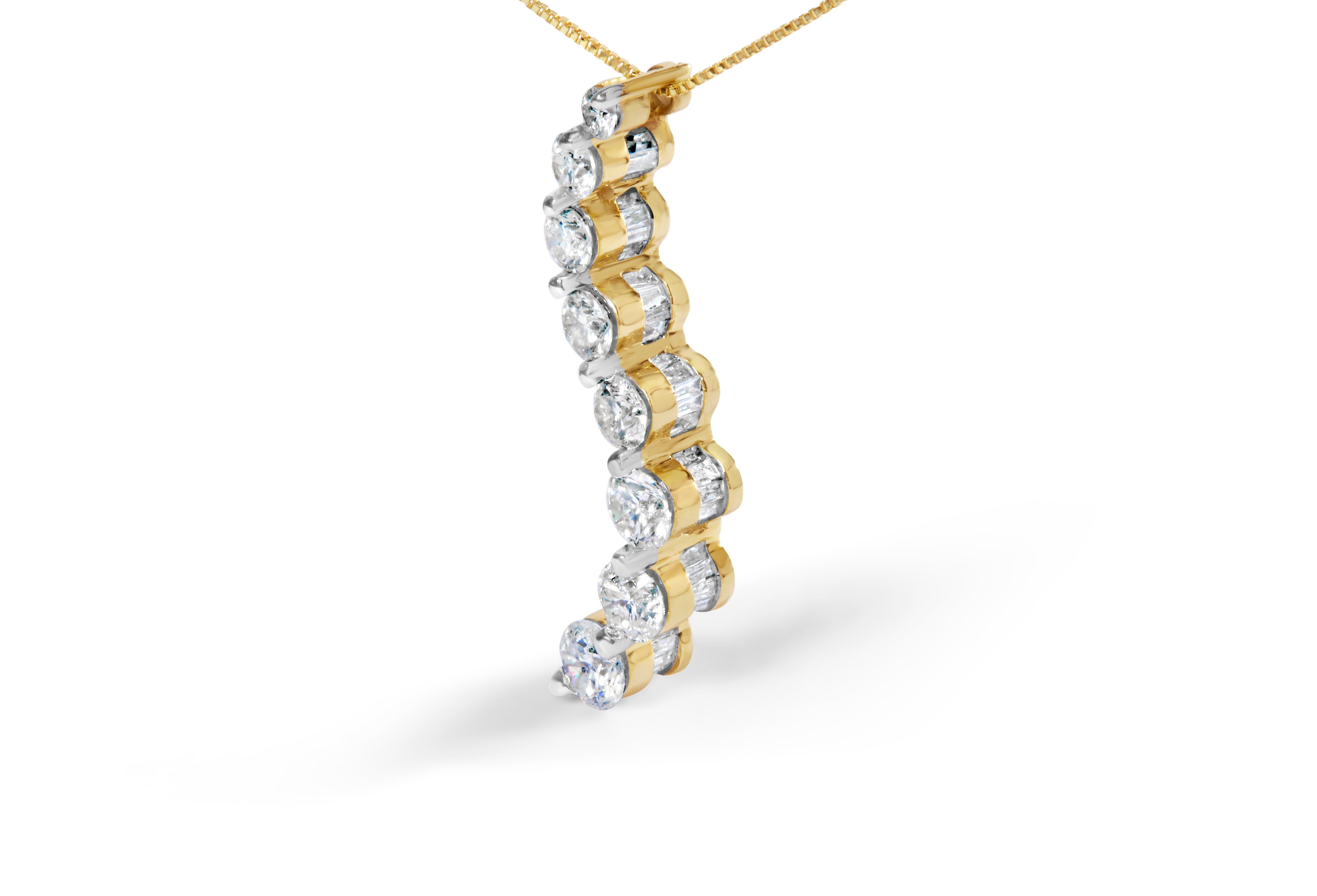 14k Yellow Gold 3.0 cttw Baguette and Brilliant Round-Cut Diamond Journey 18" Pendant Necklace I-J Color, I2-I3 Clarity on sale at MyriadMart