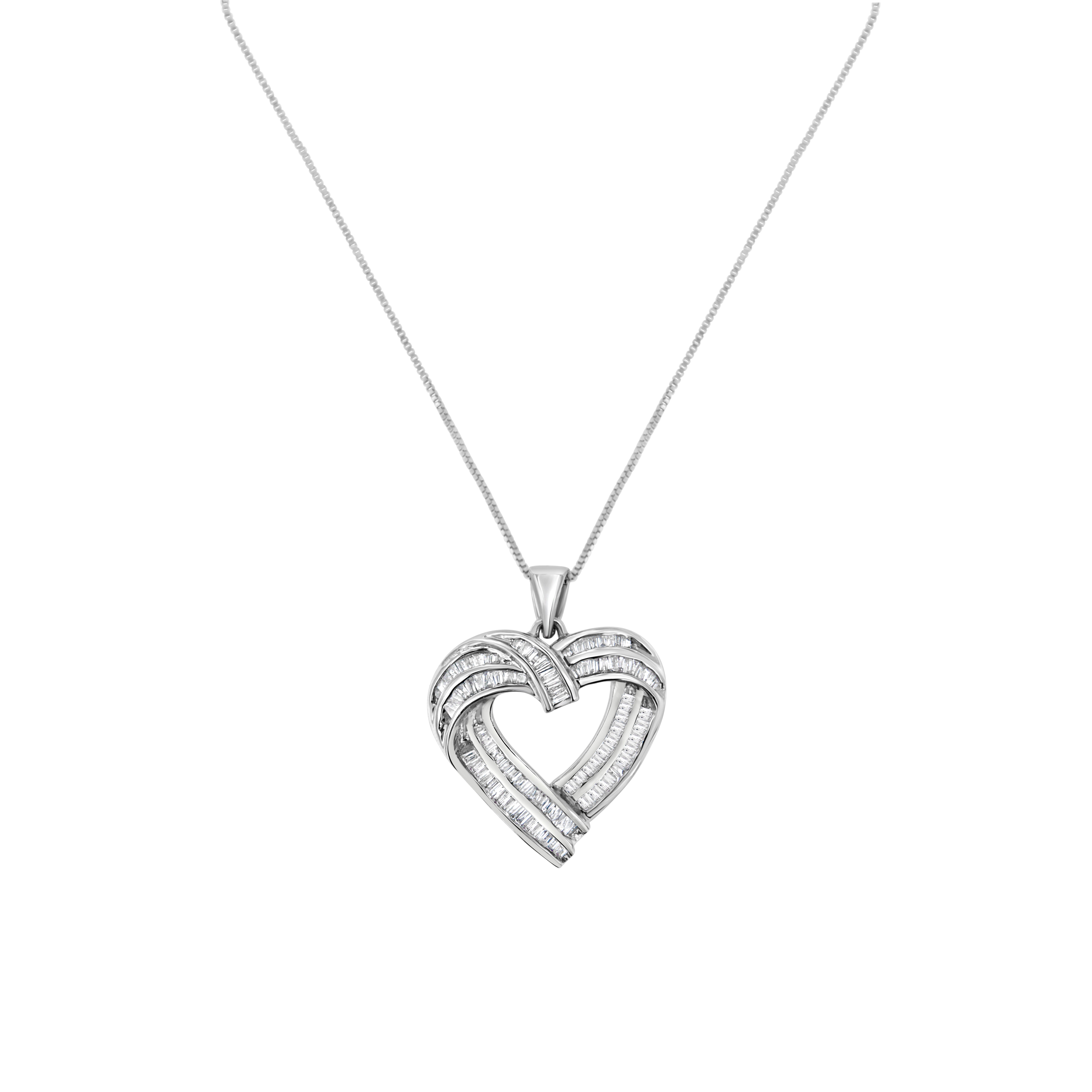Sterling Silver 7/8 cttw Baguette Diamond Heart Pendant Necklace I-J, I2-I3 on sale at MyriadMart