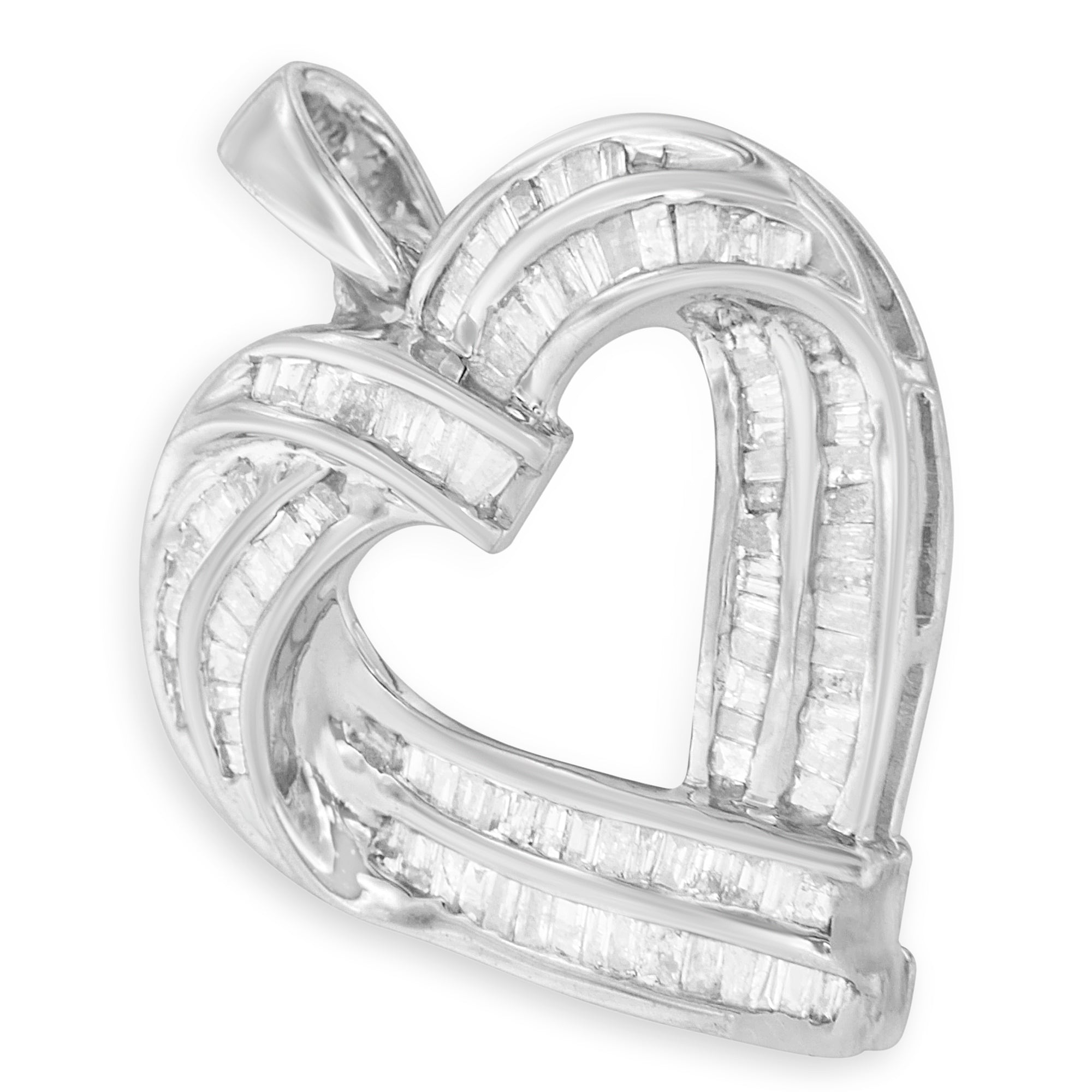 Sterling Silver 7/8 cttw Baguette Diamond Heart Pendant Necklace I-J, I2-I3 on sale at MyriadMart