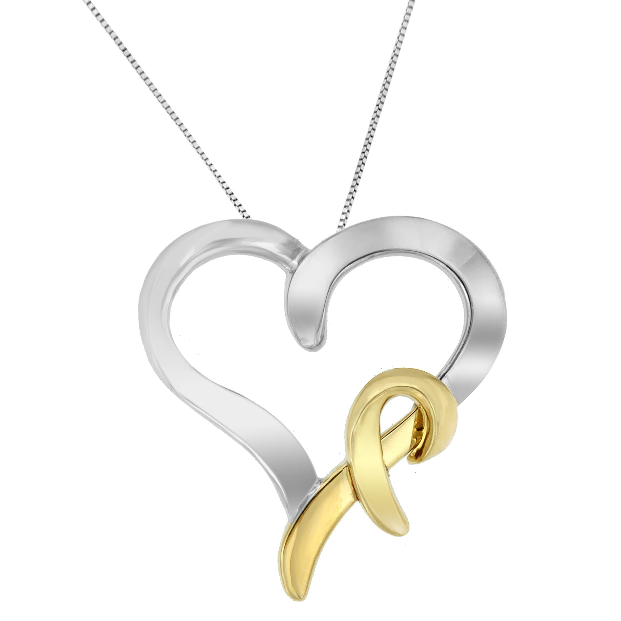 .925 Sterling Silver and 14K Yellow Gold Two-Tone Heart Shaped Pendant Necklace on sale at MyriadMart