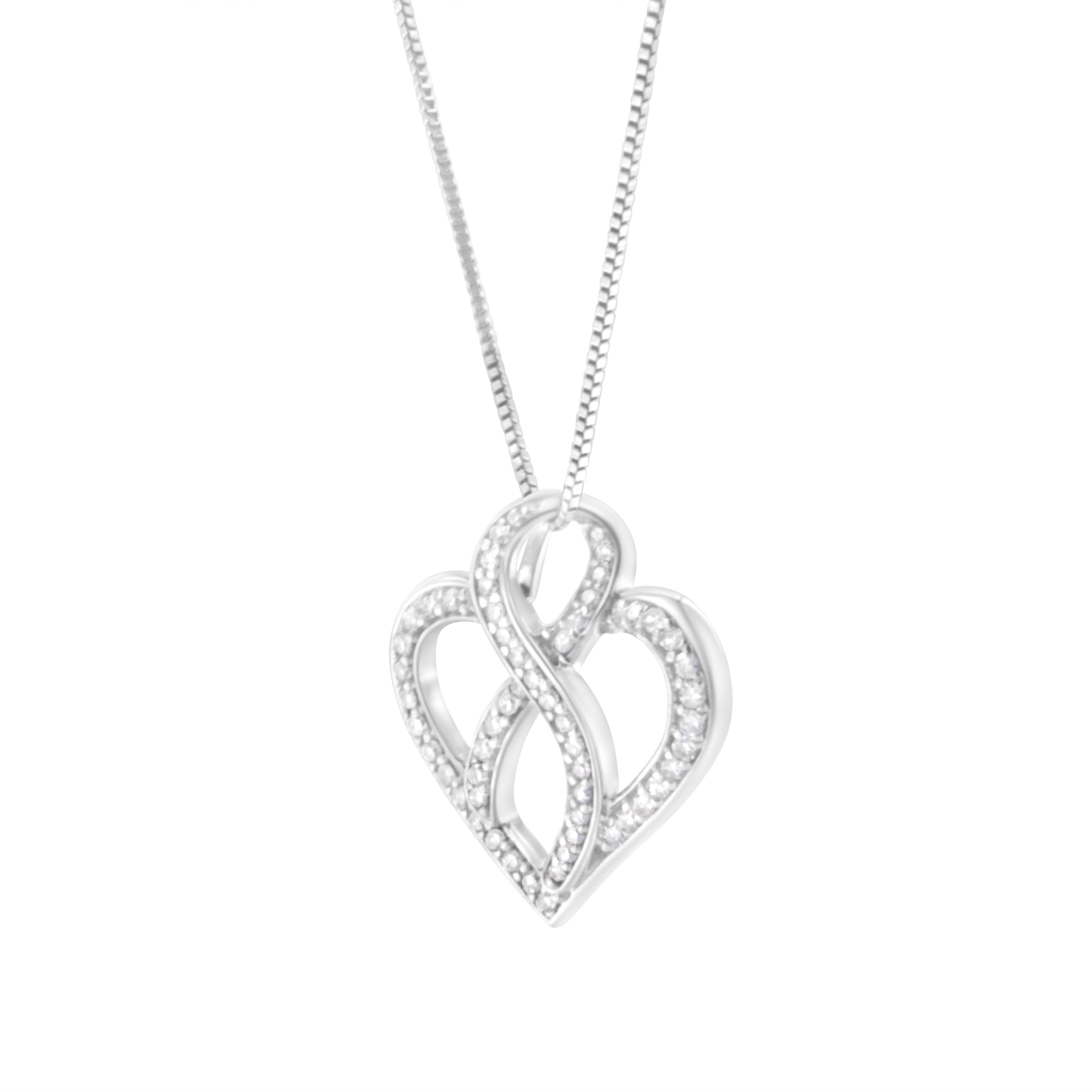 14K White Gold 1/4 cttw Round Cut Diamond Heart and Ribbon Center Pendant Necklace H-I, I1-I2 on sale at MyriadMart