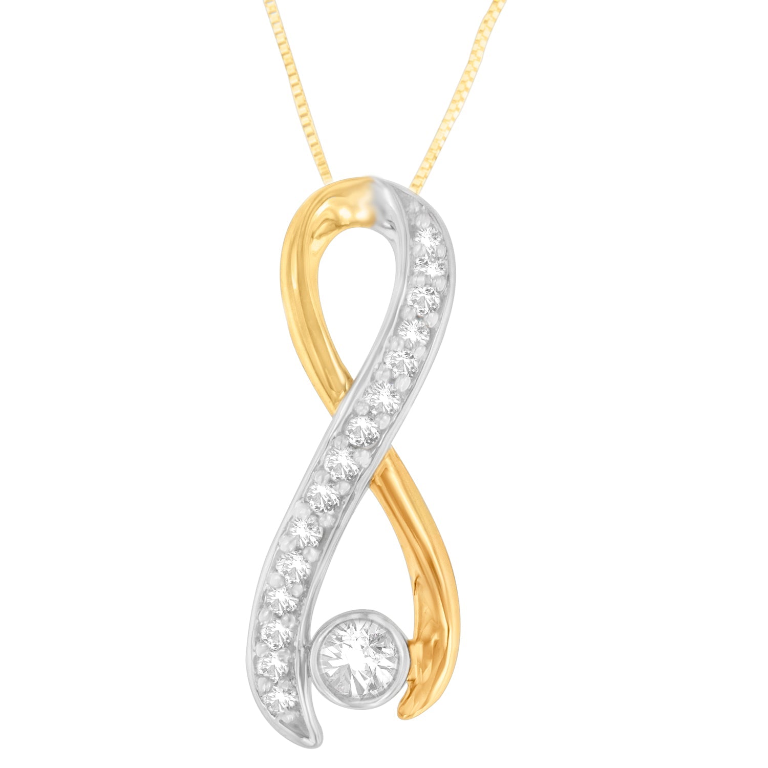 10K Two-Tone Gold 1/5 cttw Diamond Radiant Ribbon Pendant Necklace H-I, I1-I2 on sale at MyriadMart