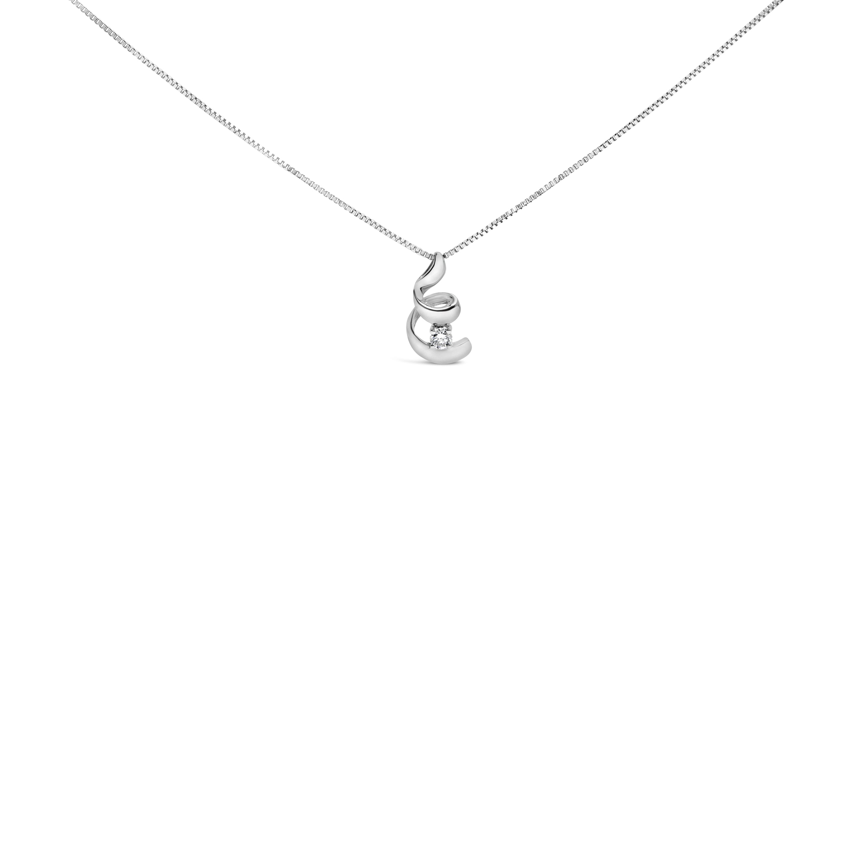 10K White Gold 1/10 Cttw Diamond Solitaire Spiral 18" Pendant Necklace I-J Color, I2-I3 Clarity on sale at MyriadMart