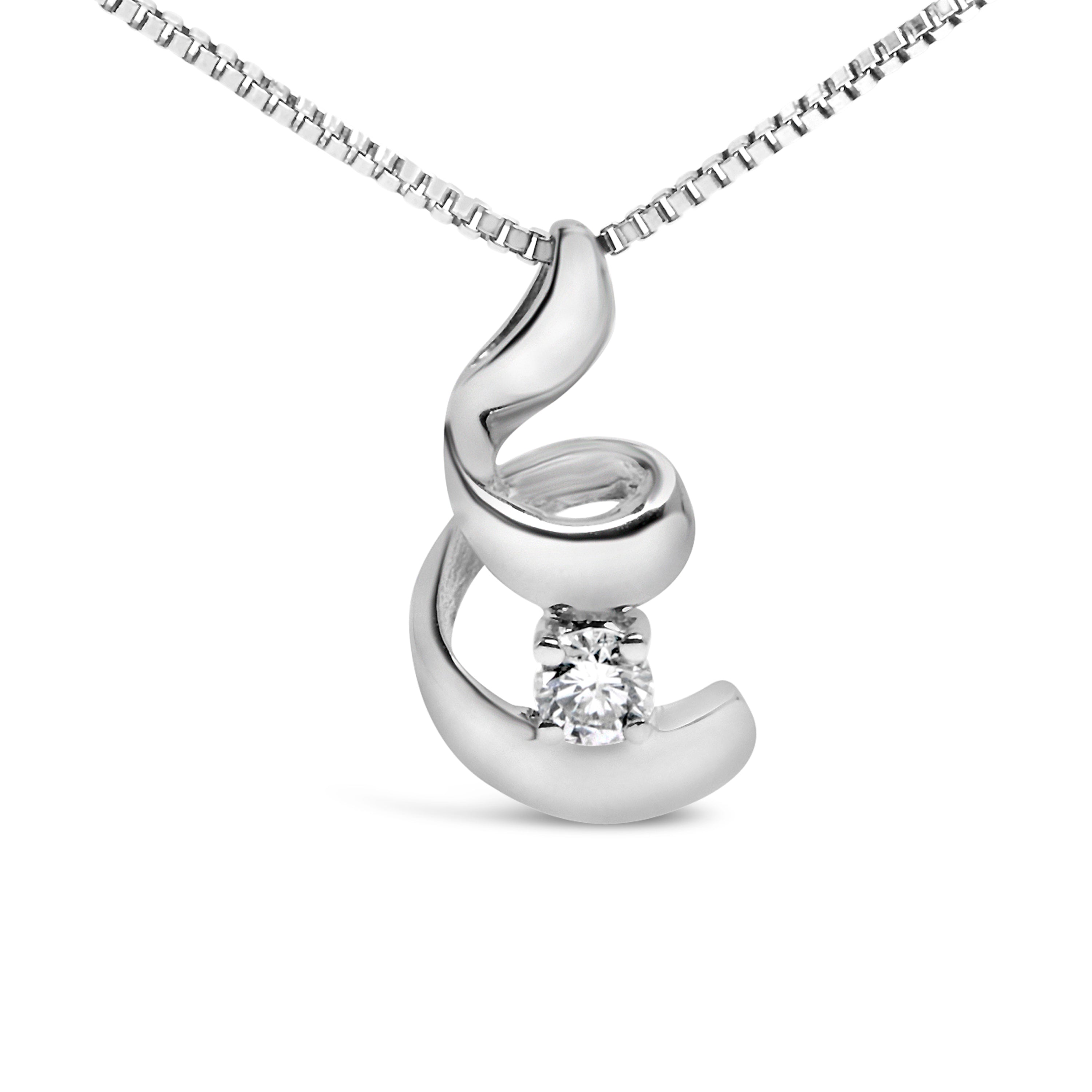 10K White Gold 1/10 Cttw Diamond Solitaire Spiral 18" Pendant Necklace I-J Color, I2-I3 Clarity on sale at MyriadMart