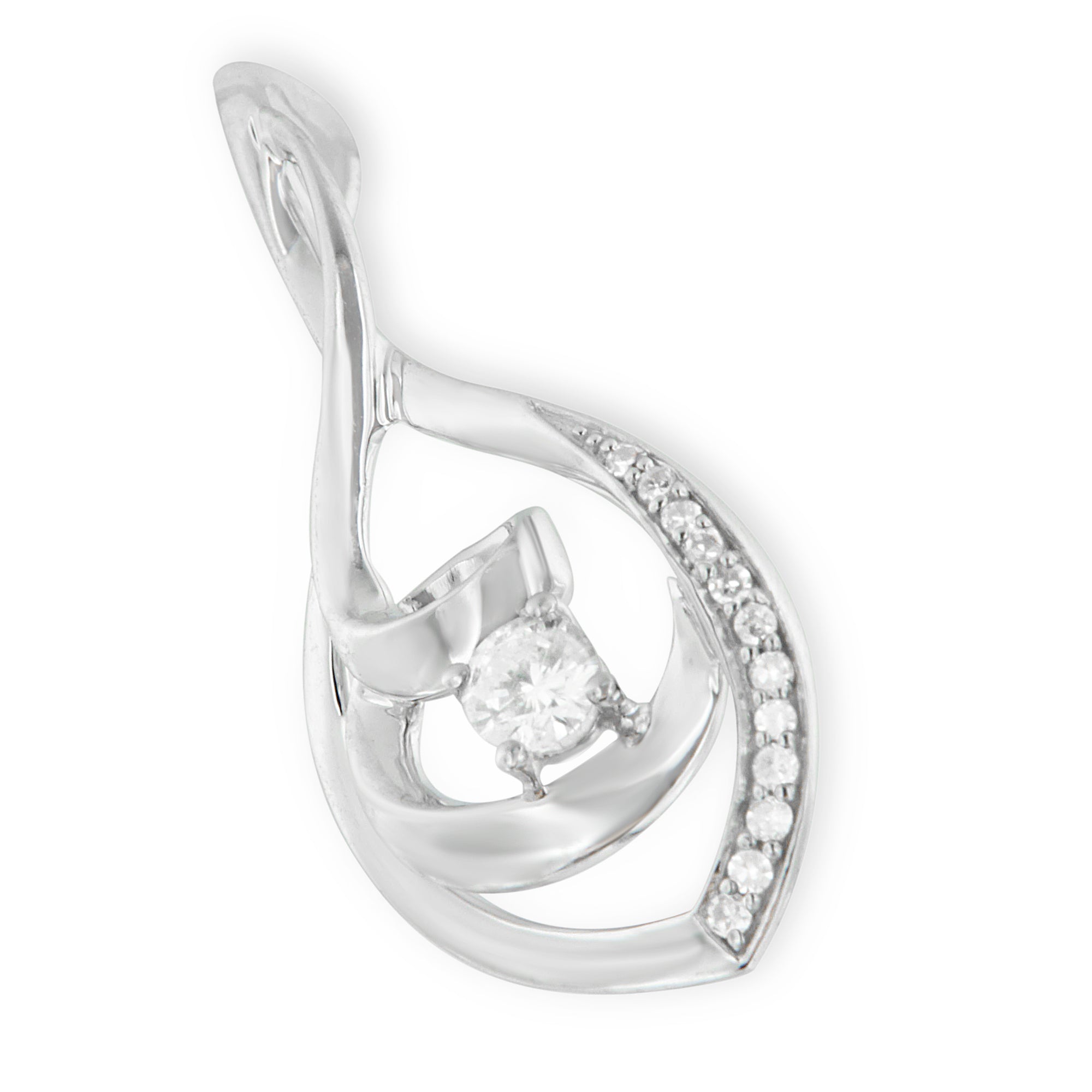 10K White Gold 1/4 Cttw Brilliant-Cut Round Diamond Spiral Link 18" Pendant Necklace I-J Color, I2-I3 Clarity on sale at MyriadMart