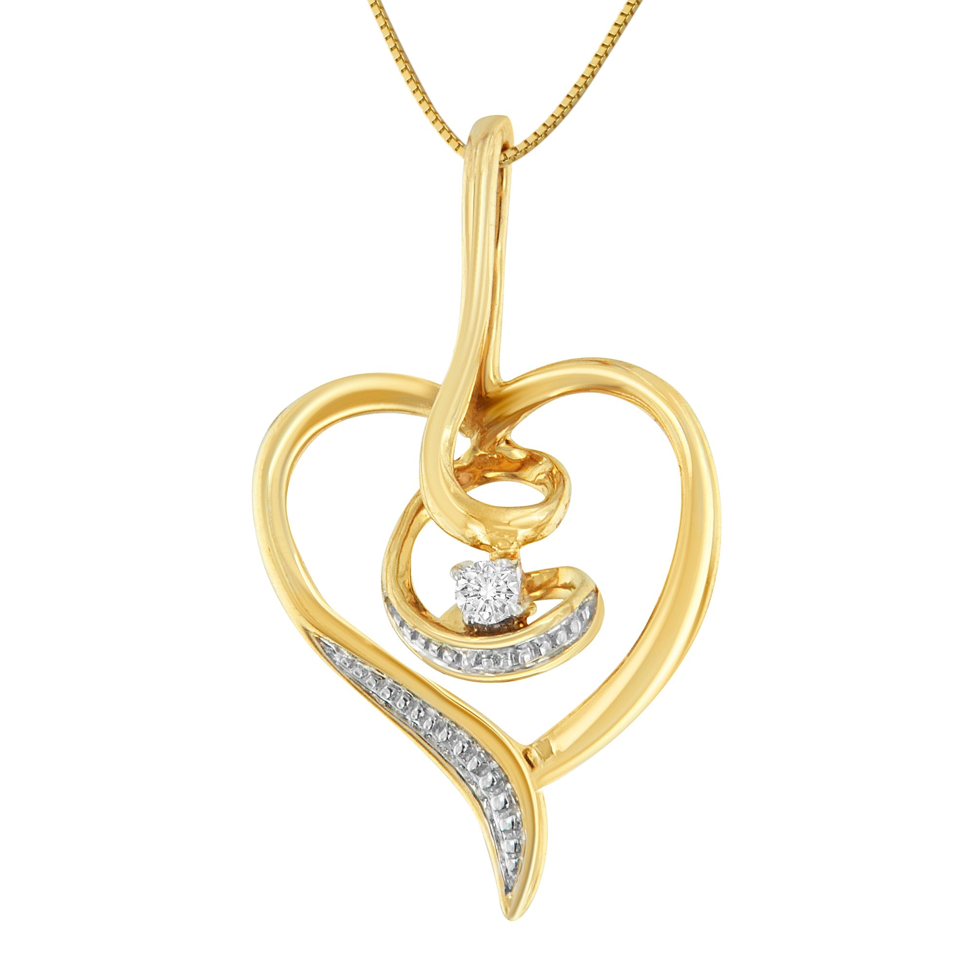 Espira 10K Yellow Gold .03 Cttw Diamond-Accented Round-Cut Diamond Swirl Open Heart 18" Pendant Necklace I-J Color, I2-I3 Clarity on sale at MyriadMart