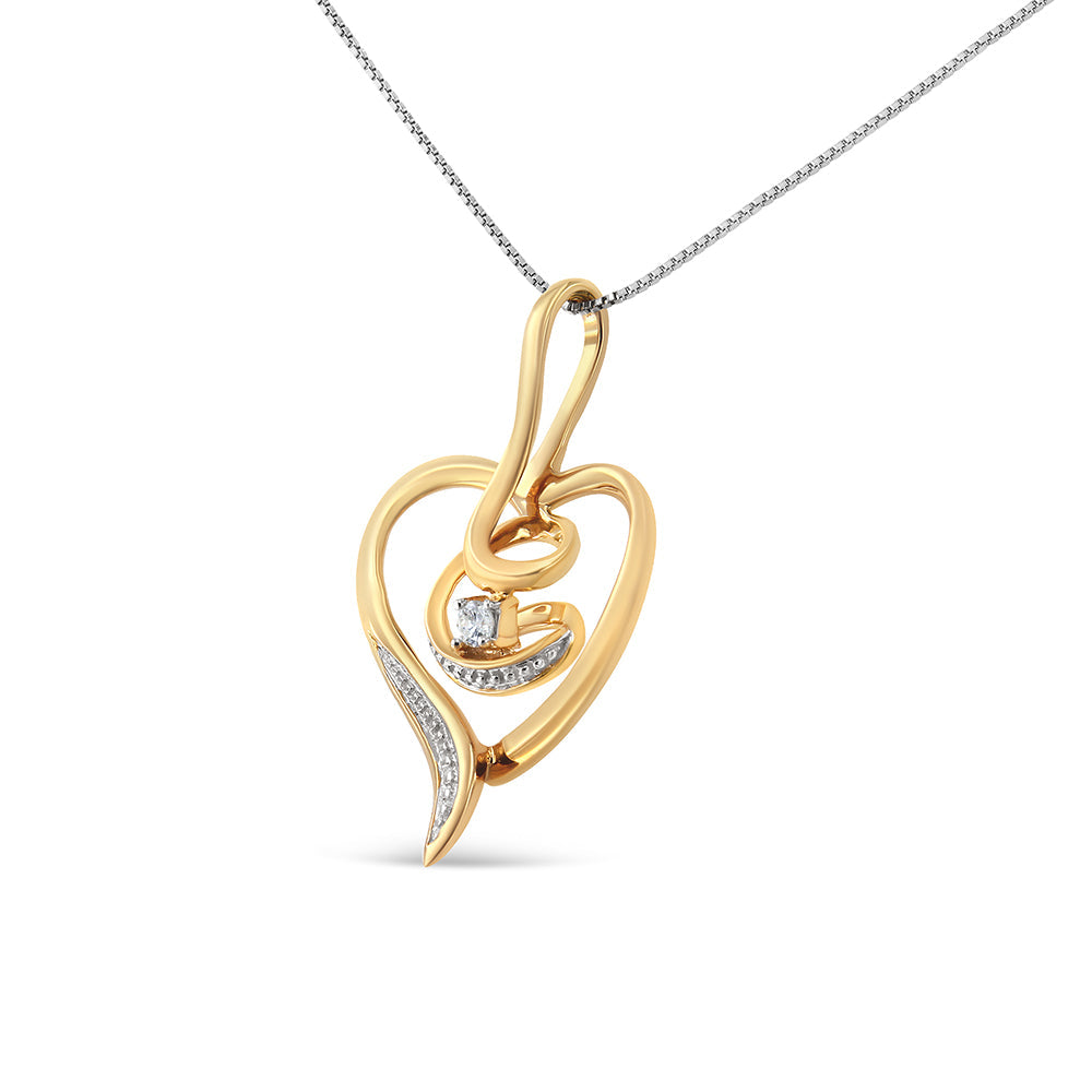 Espira 10K Yellow Gold .03 Cttw Diamond-Accented Round-Cut Diamond Swirl Open Heart 18" Pendant Necklace I-J Color, I2-I3 Clarity on sale at MyriadMart