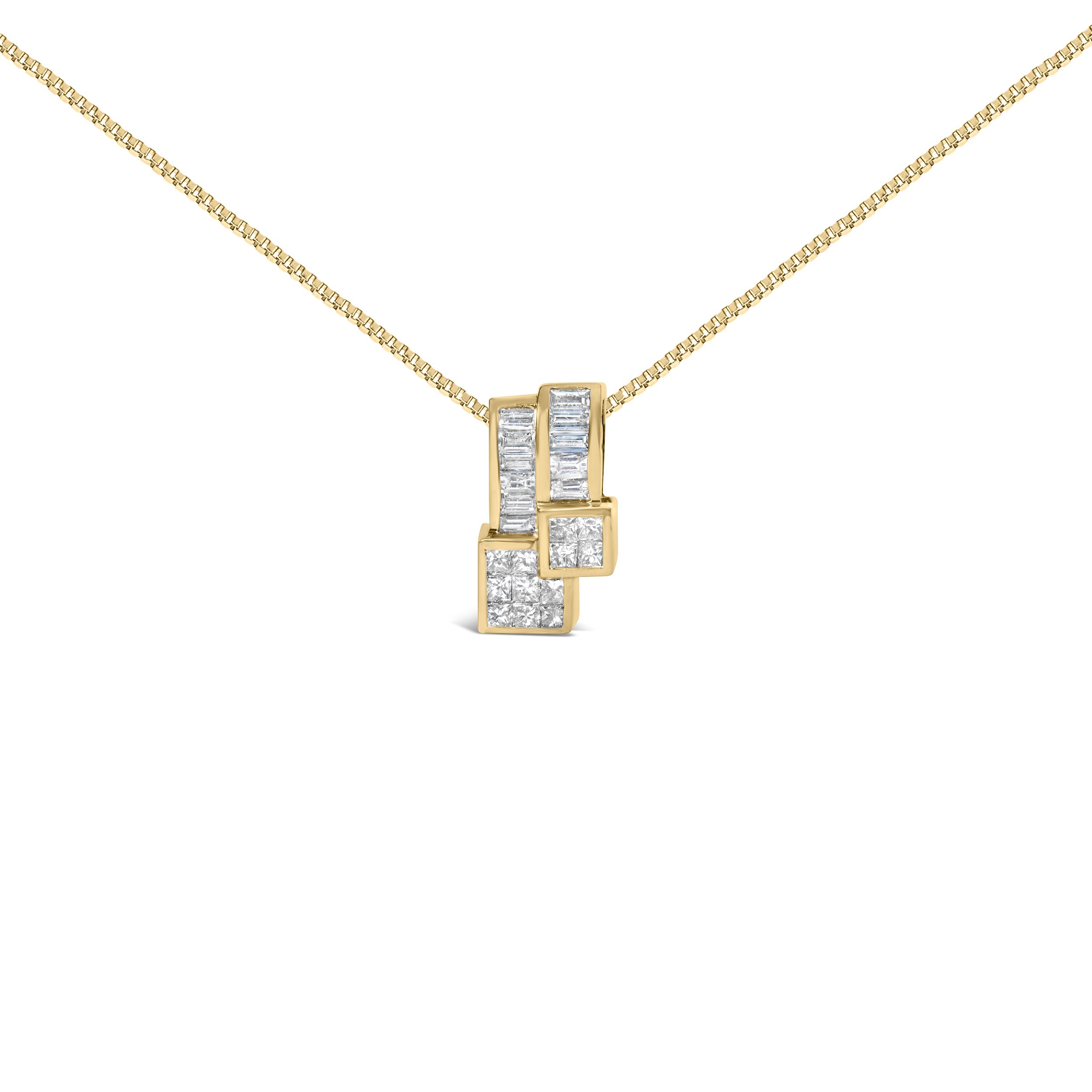 14K Yellow Gold 1 1/2 cttw Princess and Baguette Cut Diamond Geometric Pendant Necklace H-I Color, VS1-VS2 Clarity on sale at MyriadMart