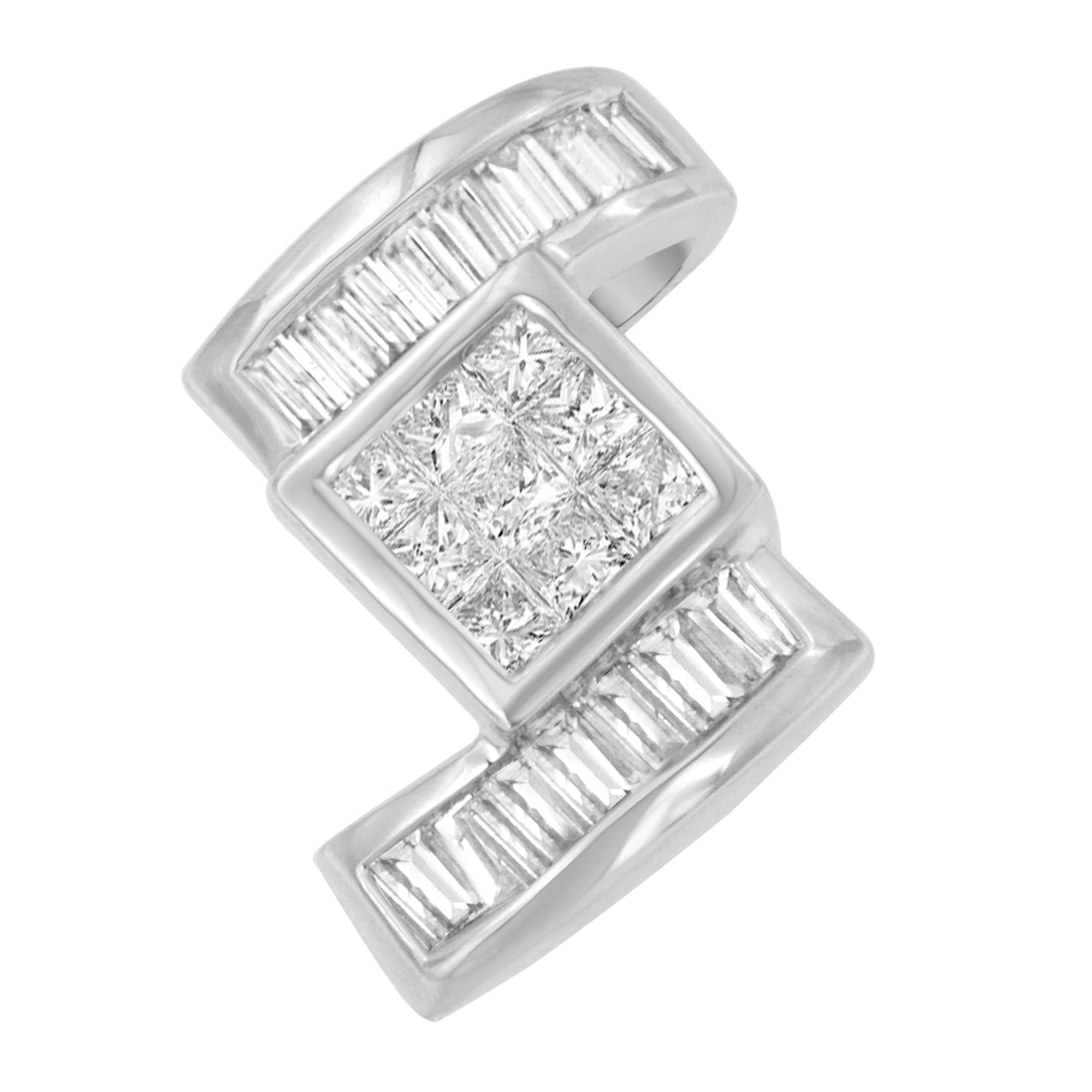 14K White Gold 1 2/5 cttw Princess and Baguette Cut Diamond Zig Zag Pendant Necklace H-I, SI1-SI2 on sale at MyriadMart